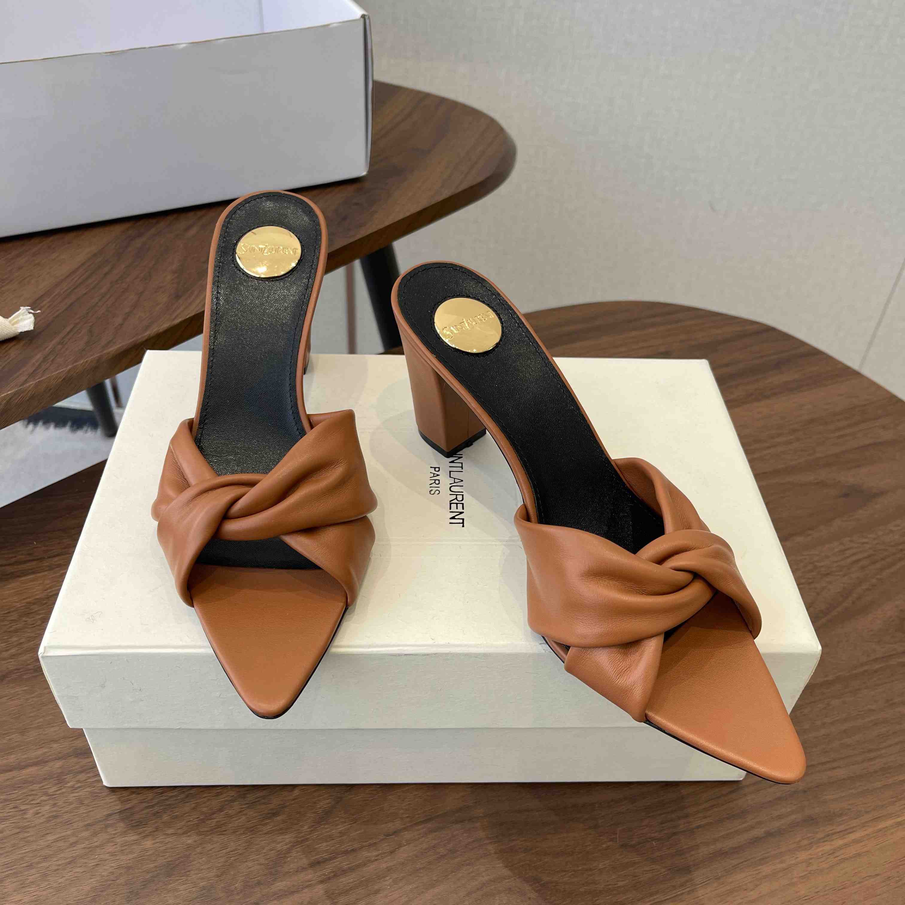 Saint Laurent FRANCIANE Mules In Smooth Leather - FashionPlug