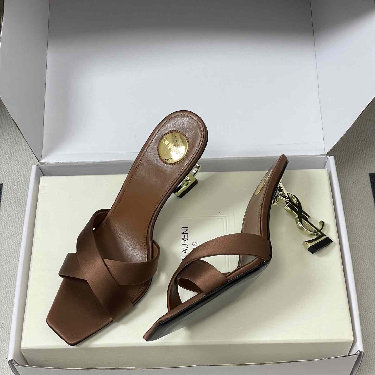 Saint Laurent Opyum Mules In Satin Crepe  - FashionPlug