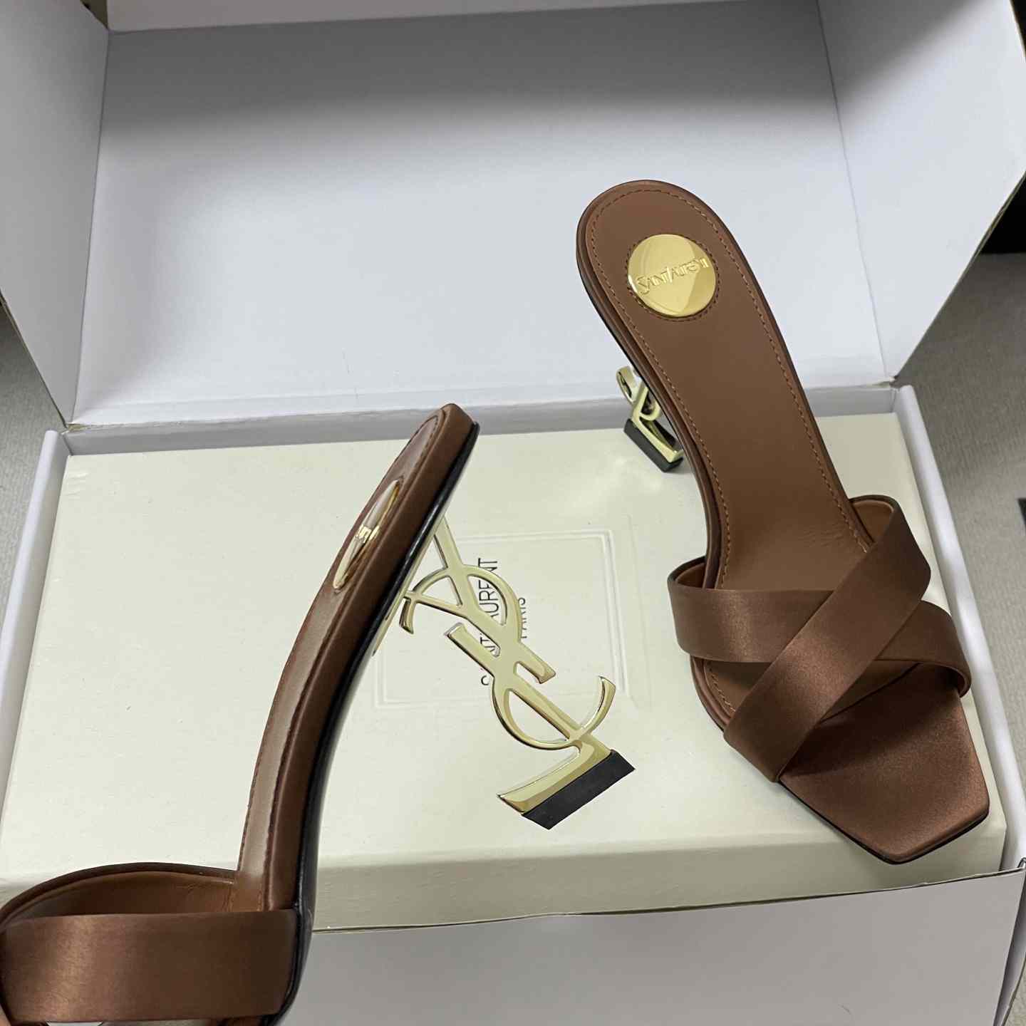 Saint Laurent Opyum Mules In Satin Crepe  - FashionPlug