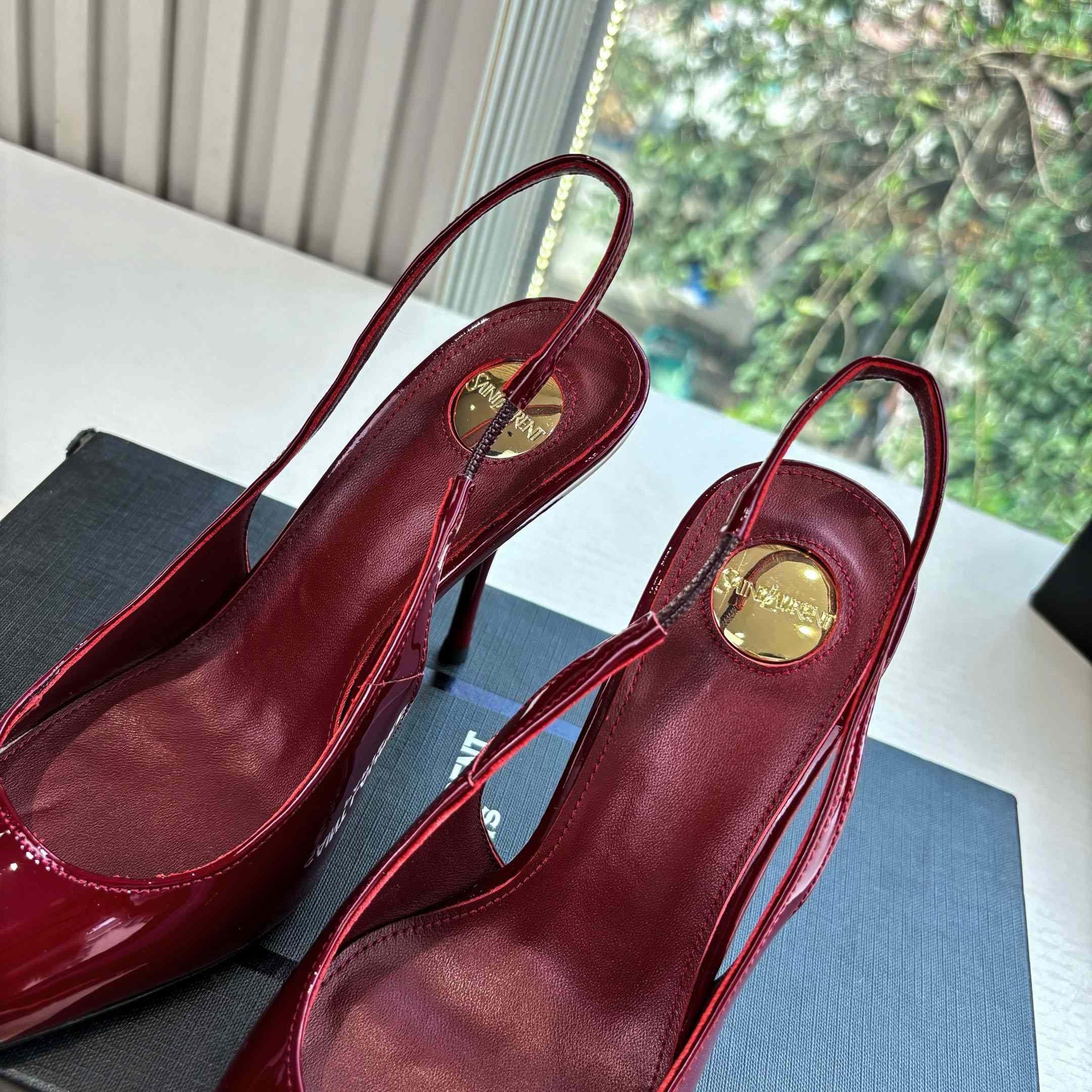 Saint Laurent GUERMANTES Slingback Pumps In Patent Leather - FashionPlug
