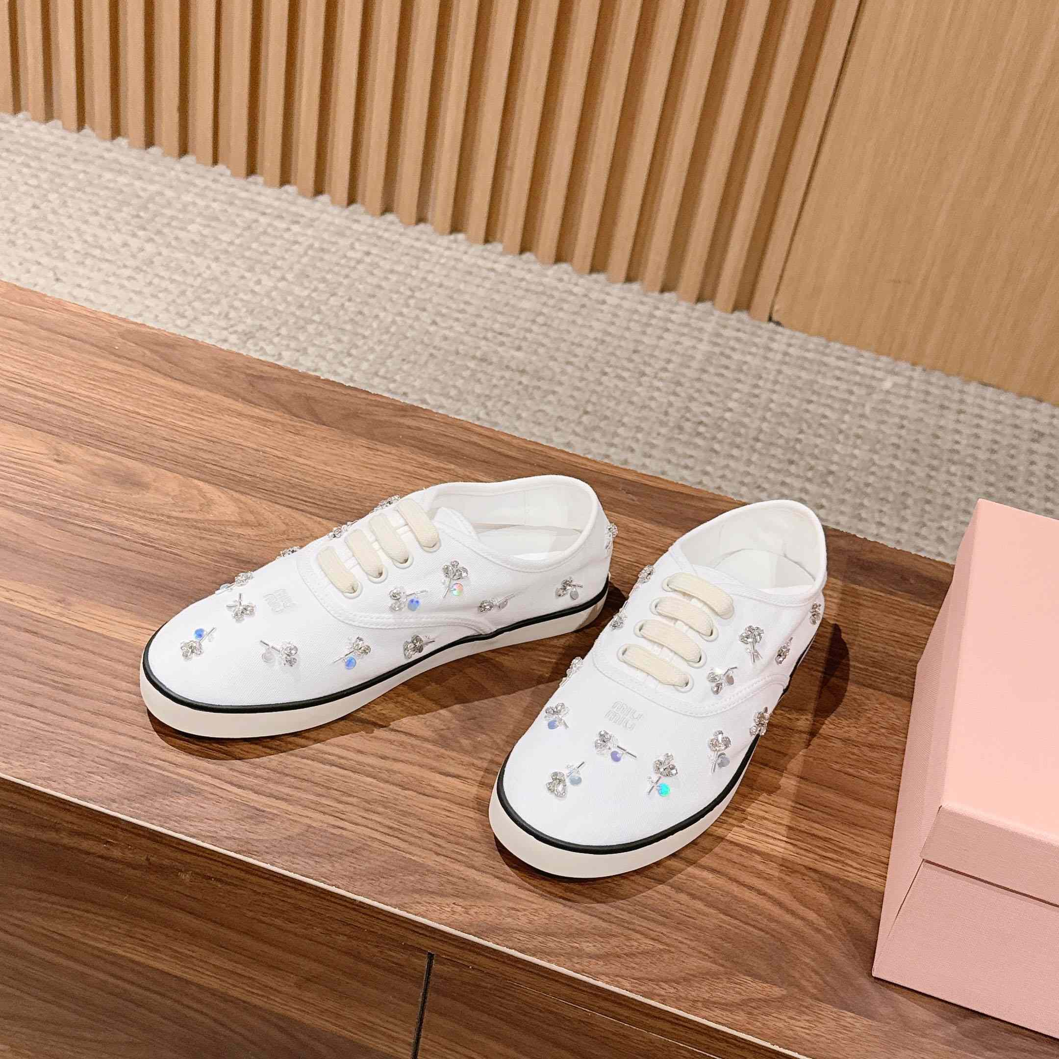 Miu Miu Embroidered Drill Sneakers - FashionPlug