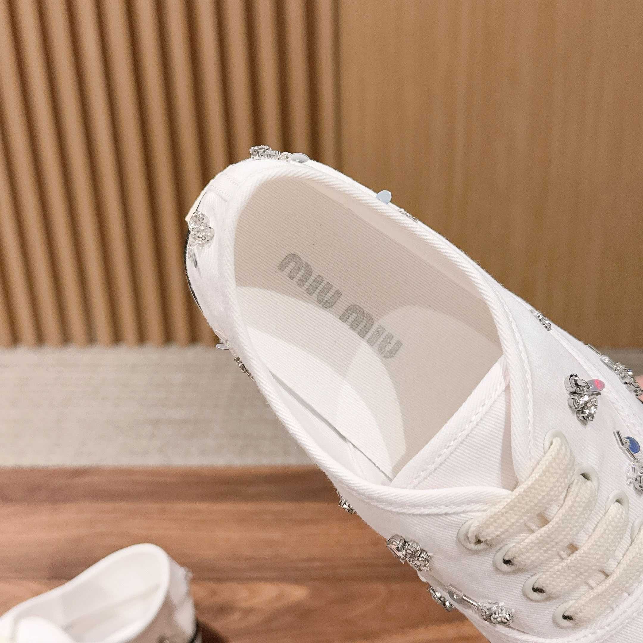 Miu Miu Embroidered Drill Sneakers - FashionPlug