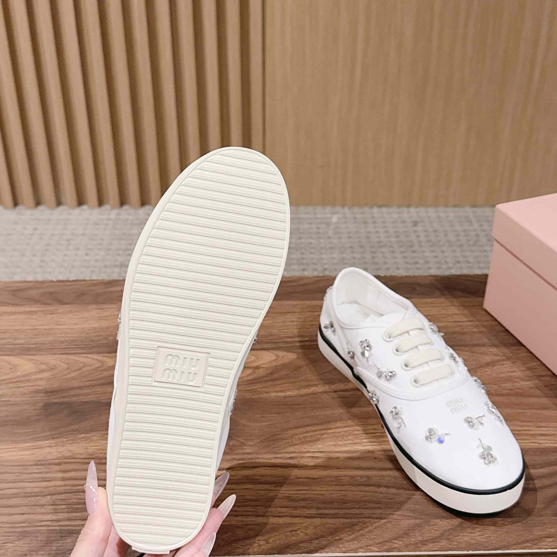 Miu Miu Embroidered Drill Sneakers - FashionPlug