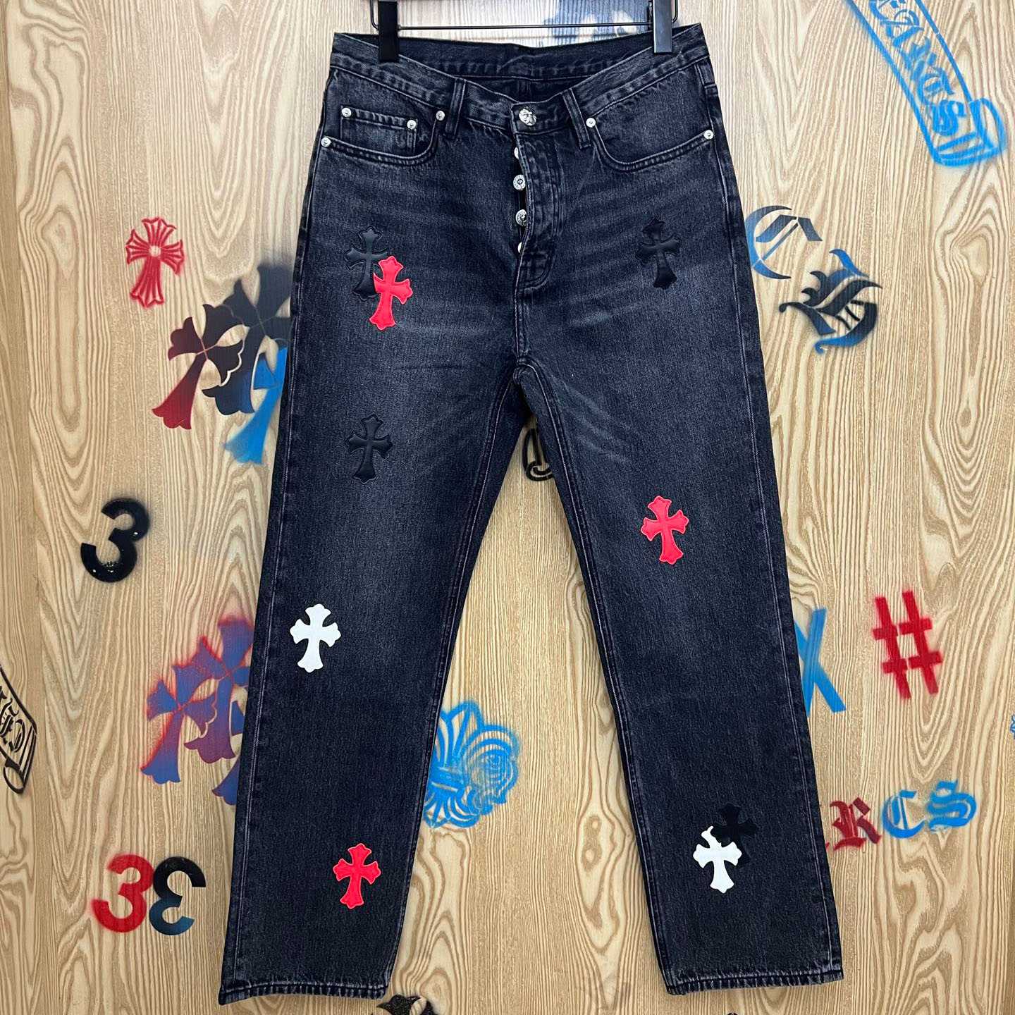 Chrome Hearts Cross Patch Jeans - FashionPlug