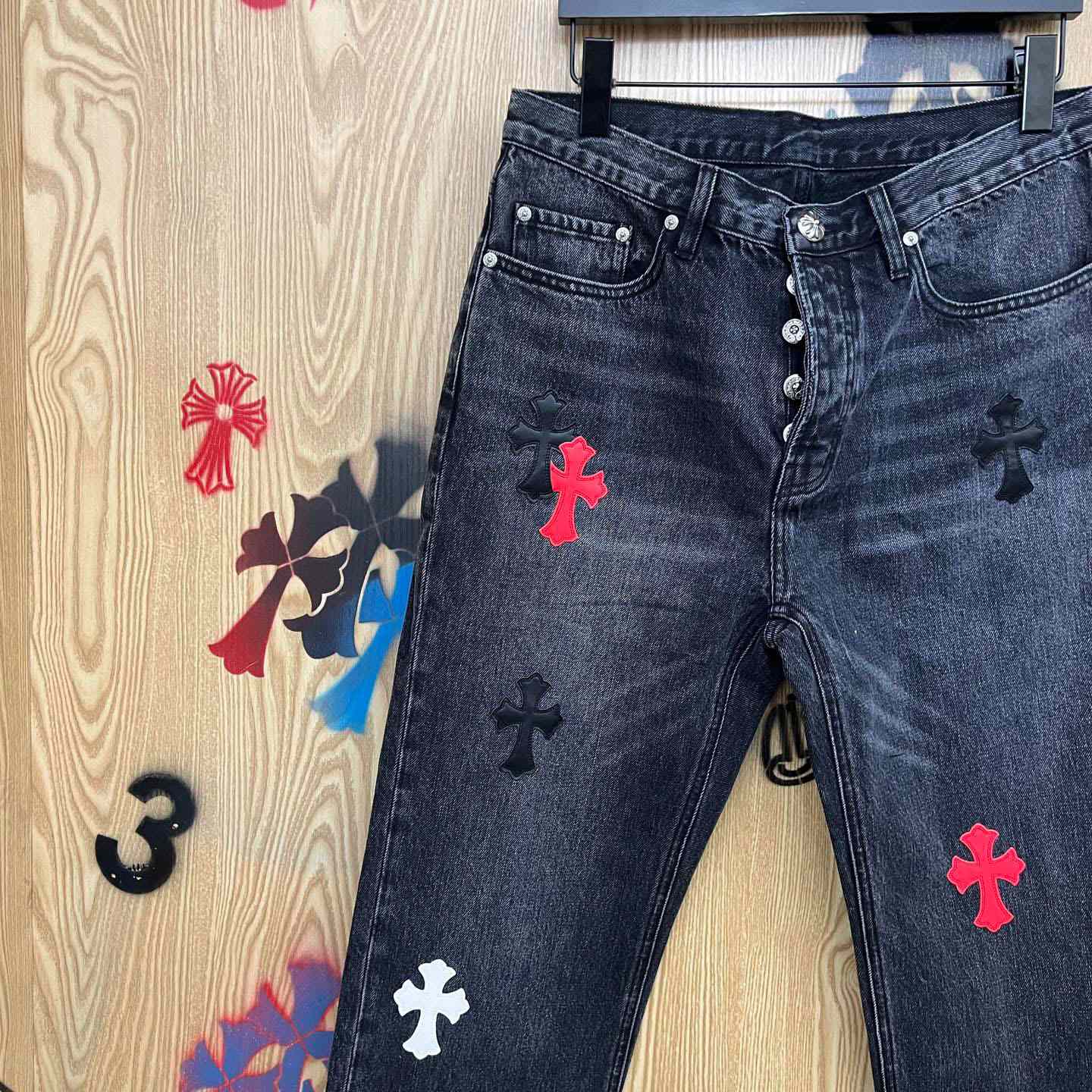 Chrome Hearts Cross Patch Jeans - FashionPlug