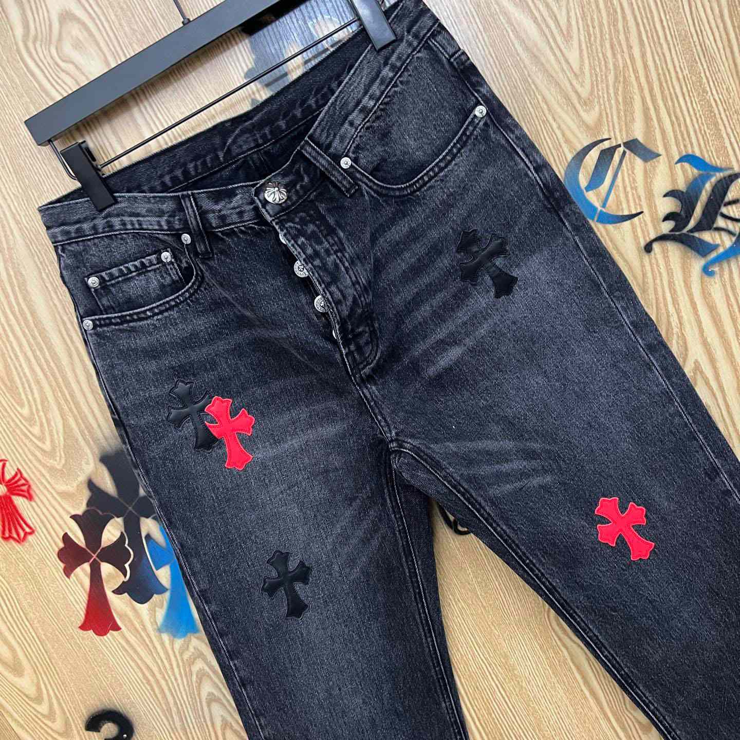 Chrome Hearts Cross Patch Jeans - FashionPlug