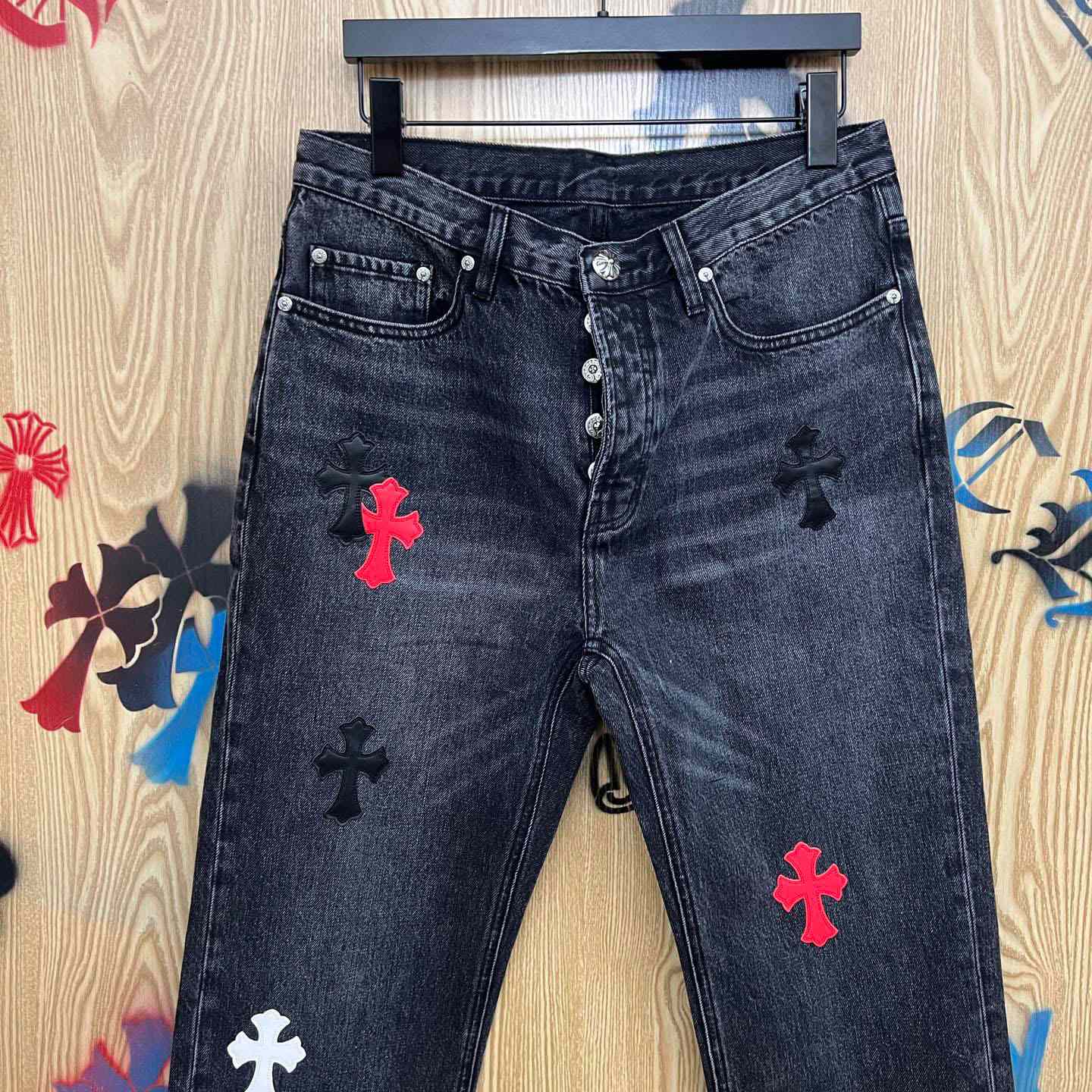 Chrome Hearts Cross Patch Jeans - FashionPlug