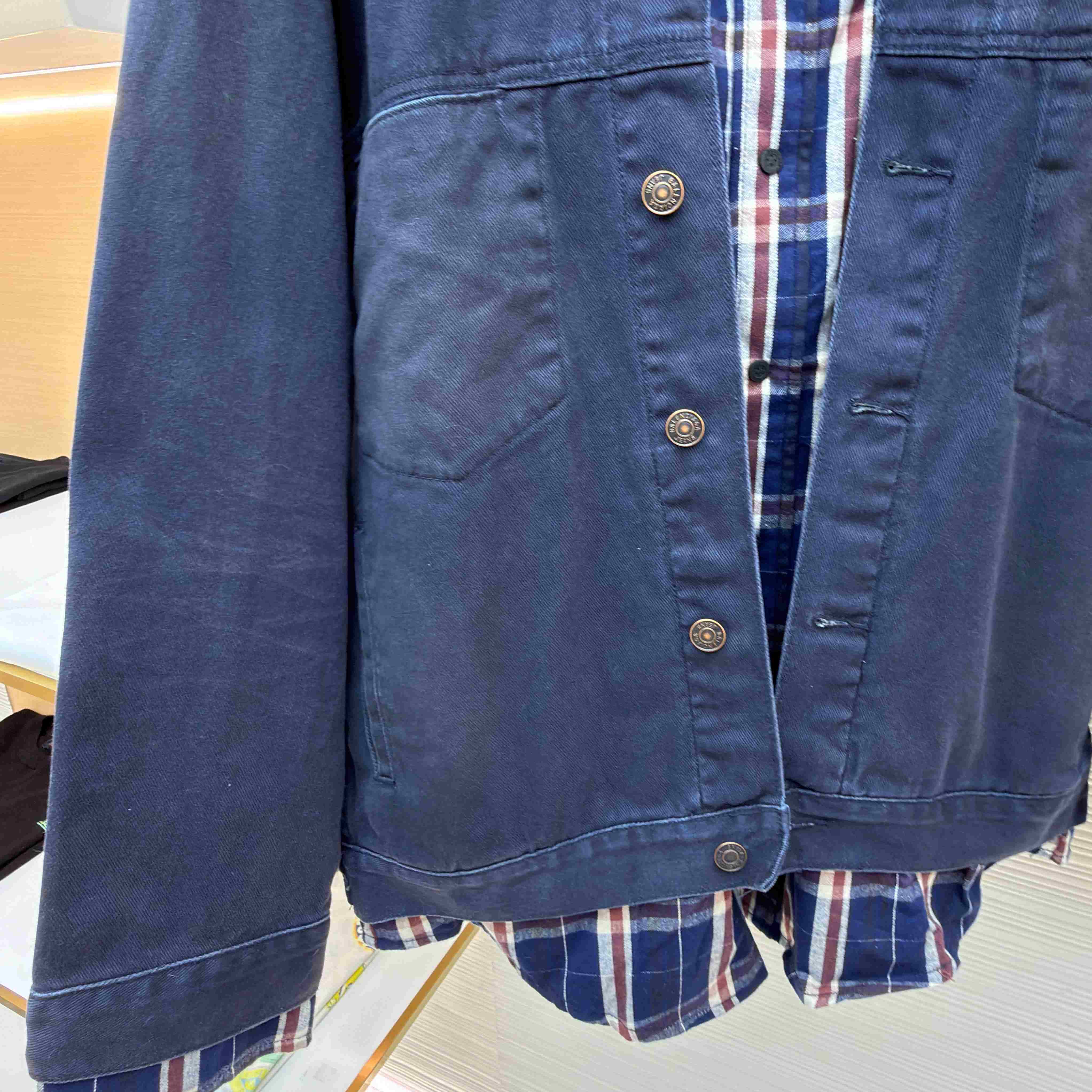 Balenciaga Patched Shirt Jacket In Navy/Dirty Dark Blue - FashionPlug