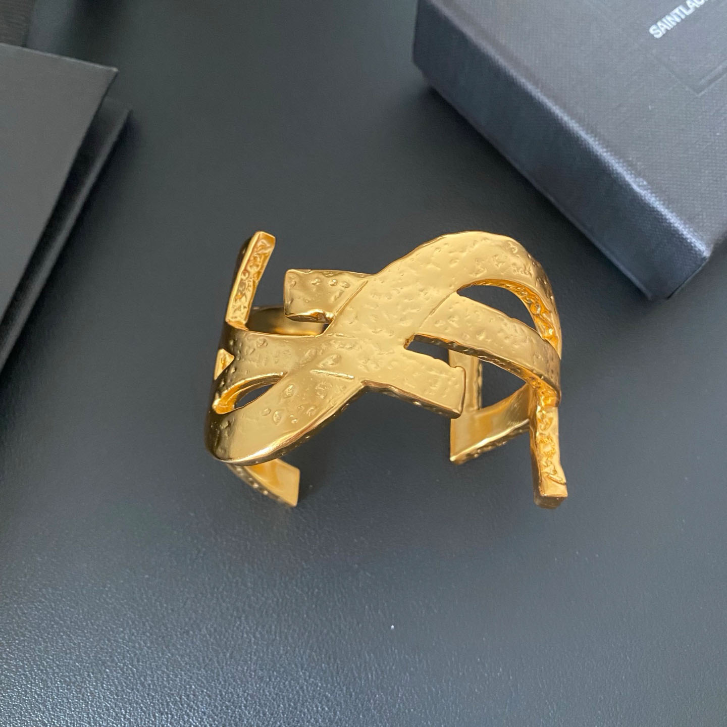 Saint Laurent Cassandre Cuff In Metal - FashionPlug