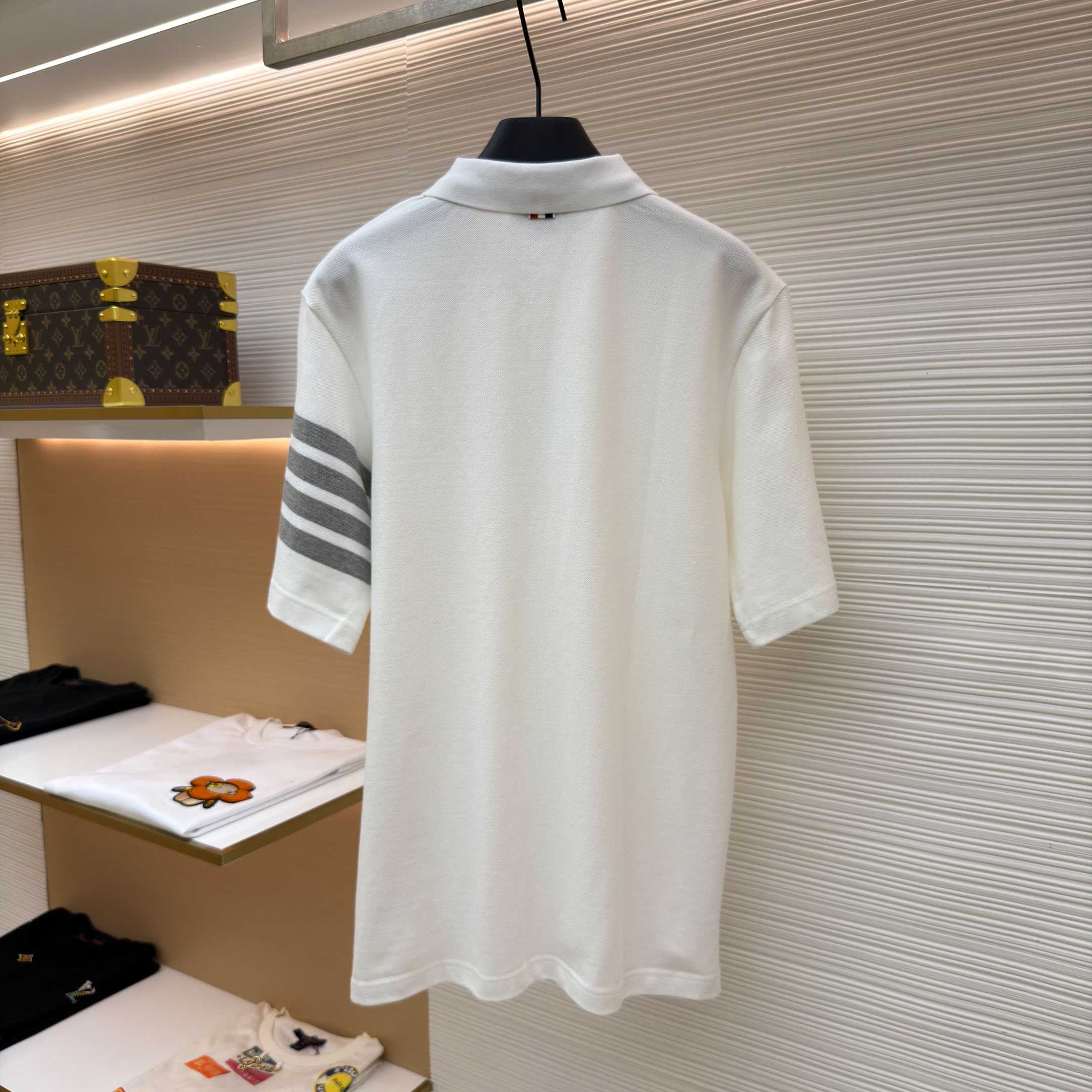 Thom Browne Classic Pique 4-Bar Short Sleeve Polo   - FashionPlug