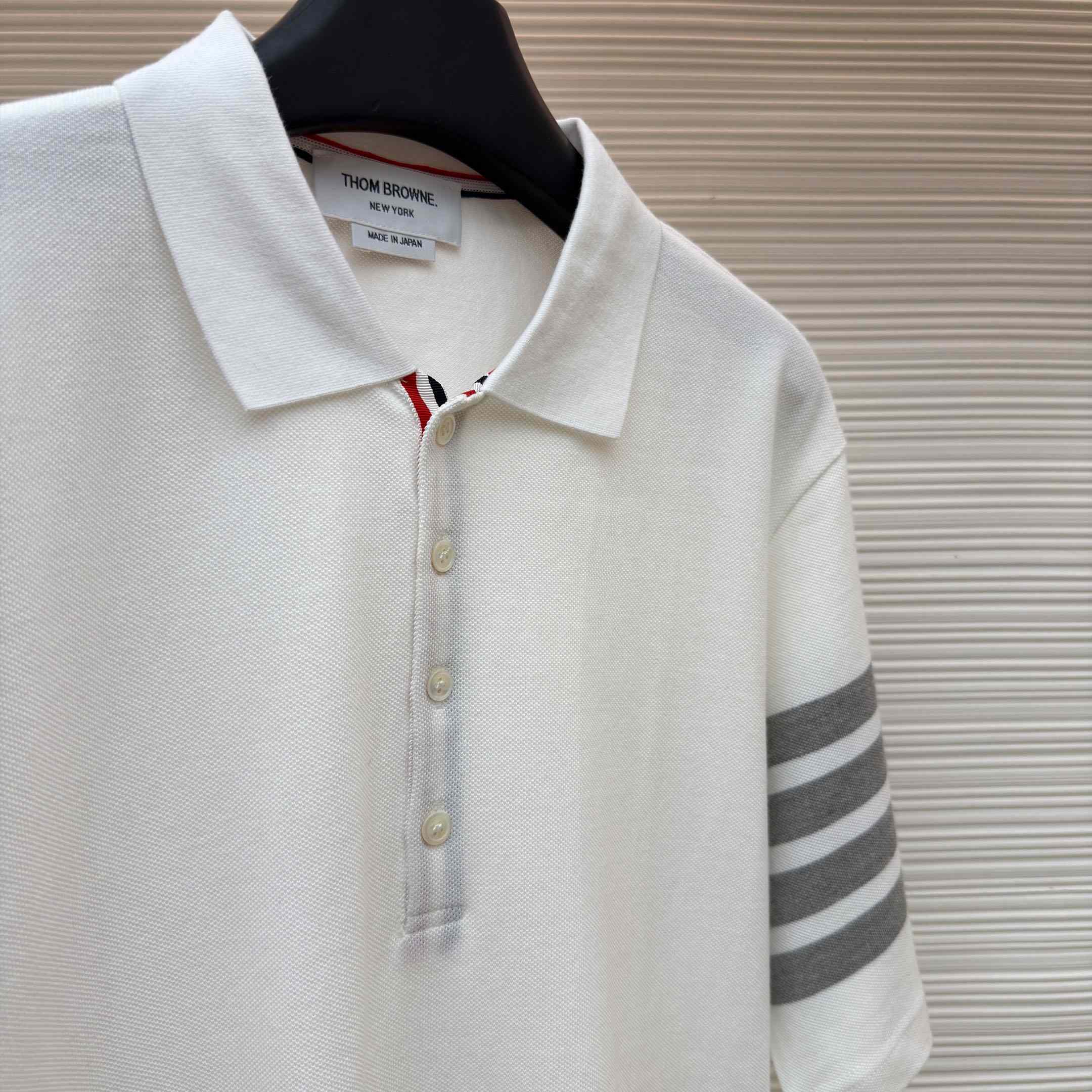 Thom Browne Classic Pique 4-Bar Short Sleeve Polo   - FashionPlug