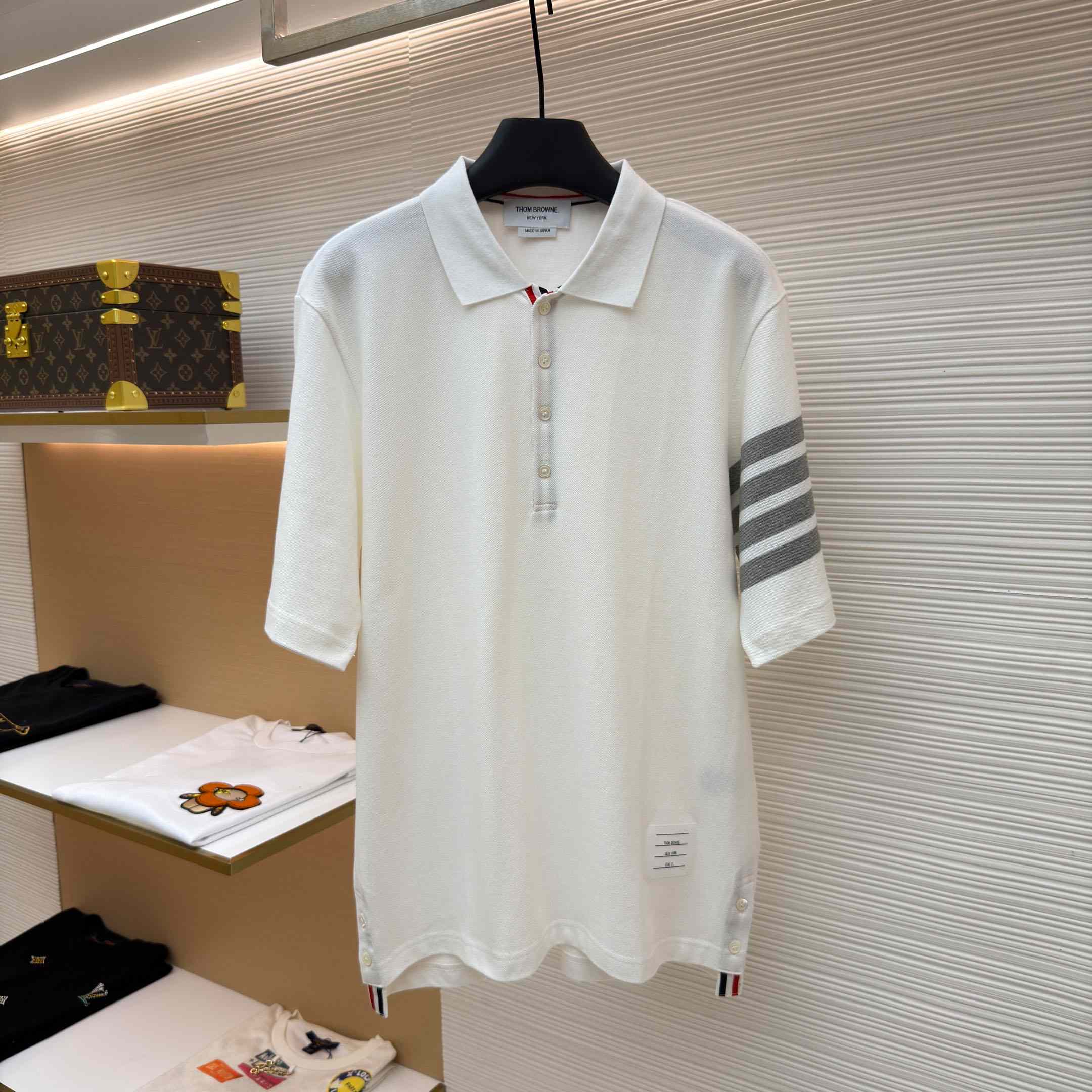 Thom Browne Classic Pique 4-Bar Short Sleeve Polo   - FashionPlug