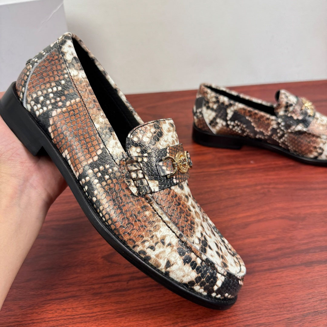 Versace Snakeskin-Effect Loafers - FashionPlug
