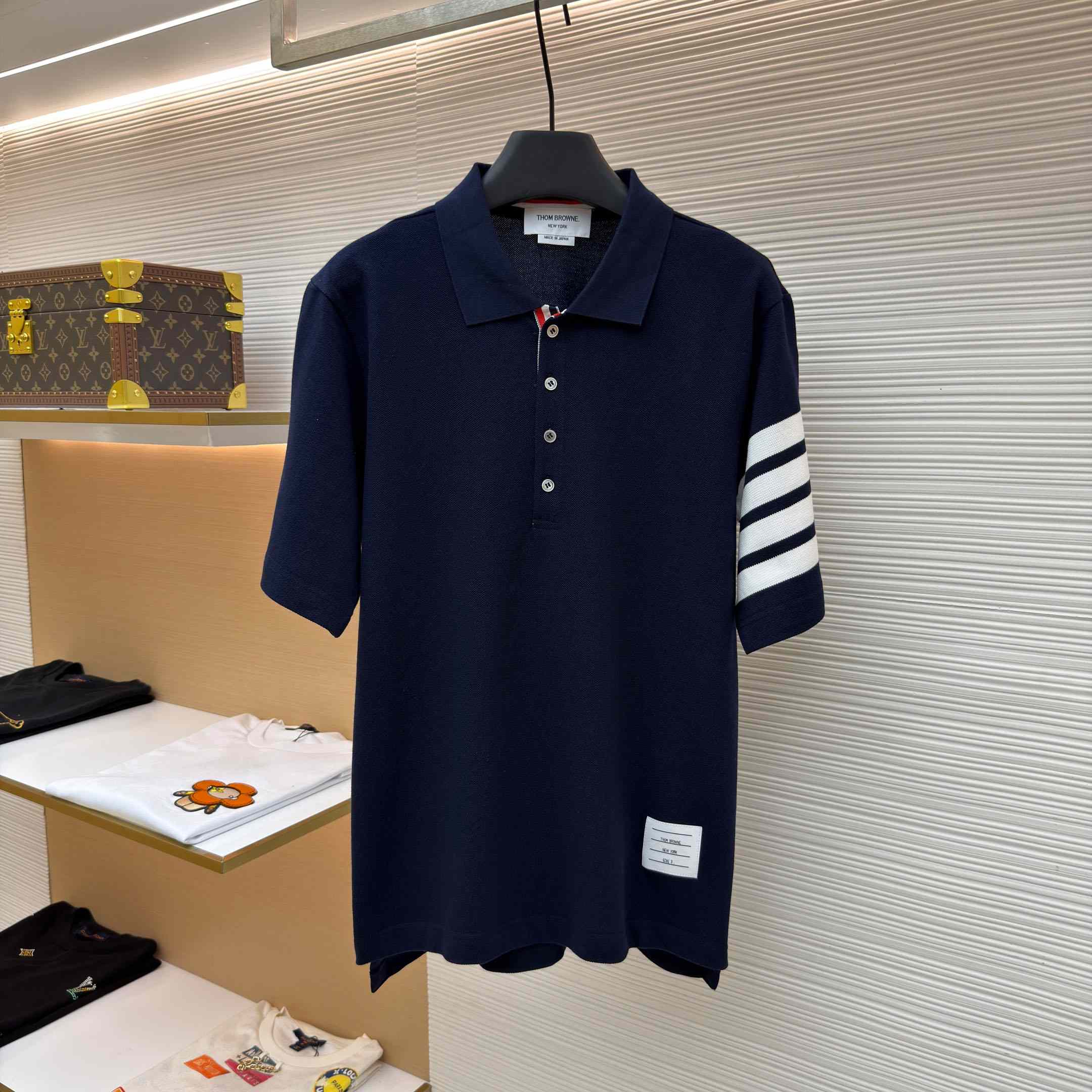Thom Browne Classic Pique 4-Bar Short Sleeve Polo   - FashionPlug