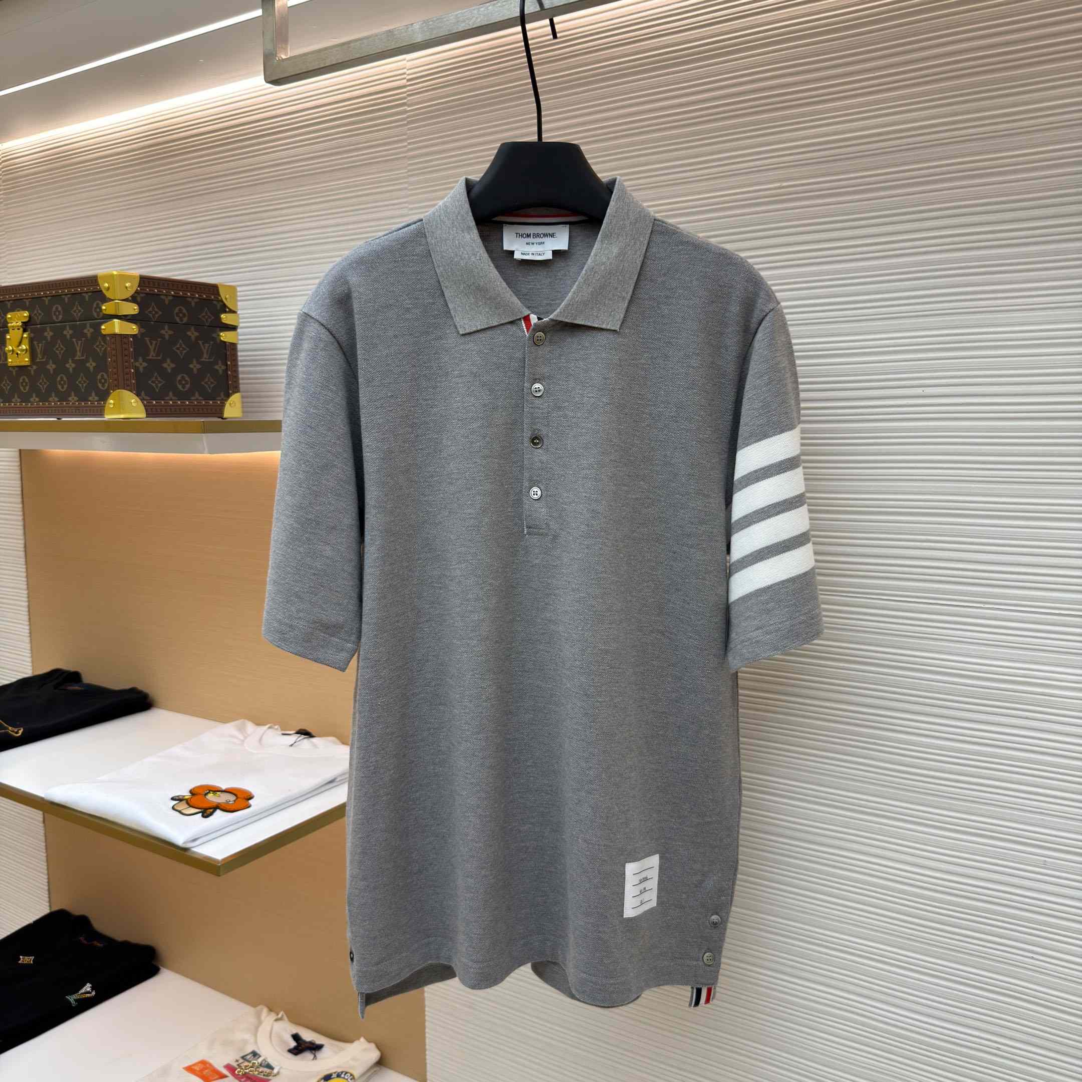 Thom Browne Classic Pique 4-Bar Short Sleeve Polo   - FashionPlug