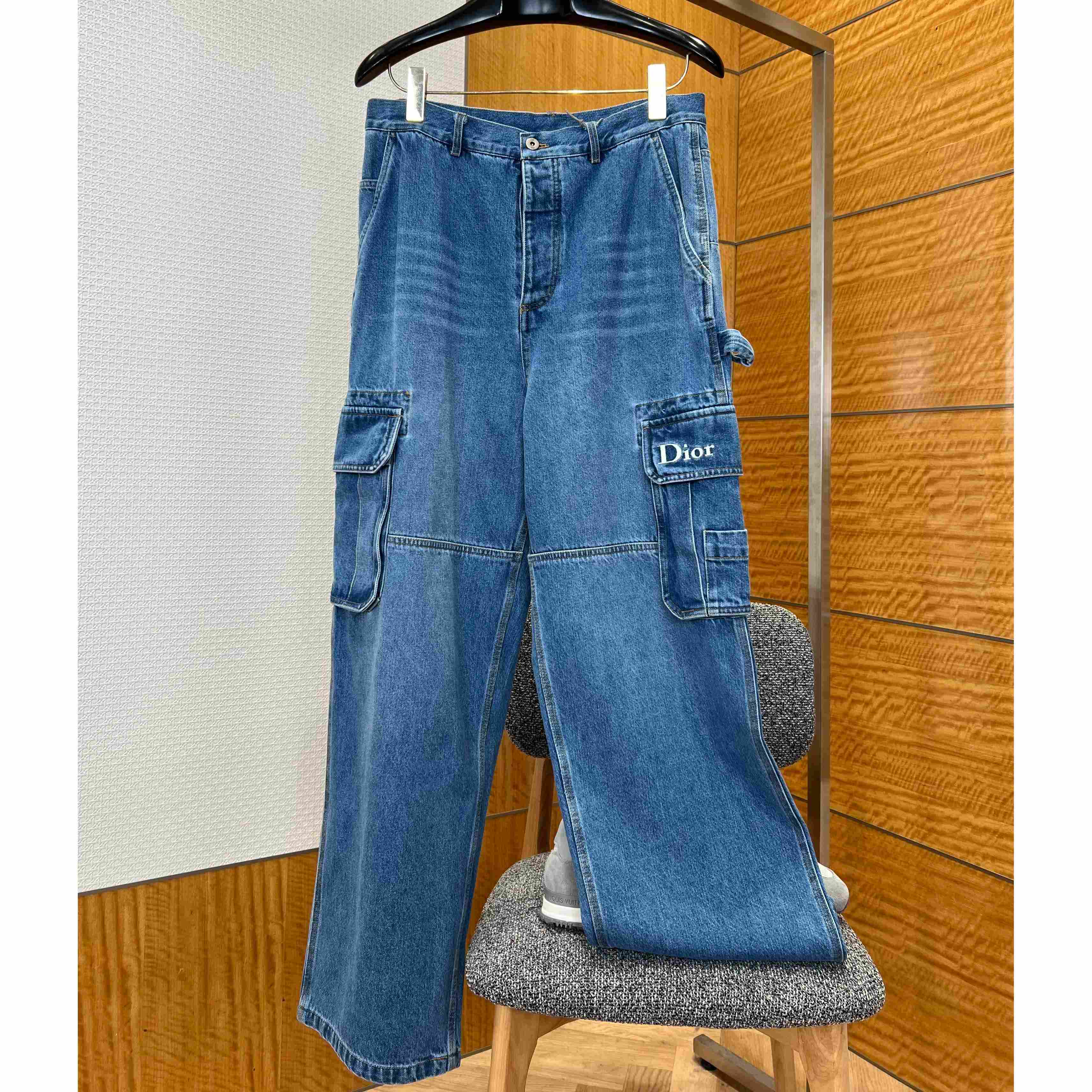 Dior Cargo Jeans Blue Cotton Twill - FashionPlug