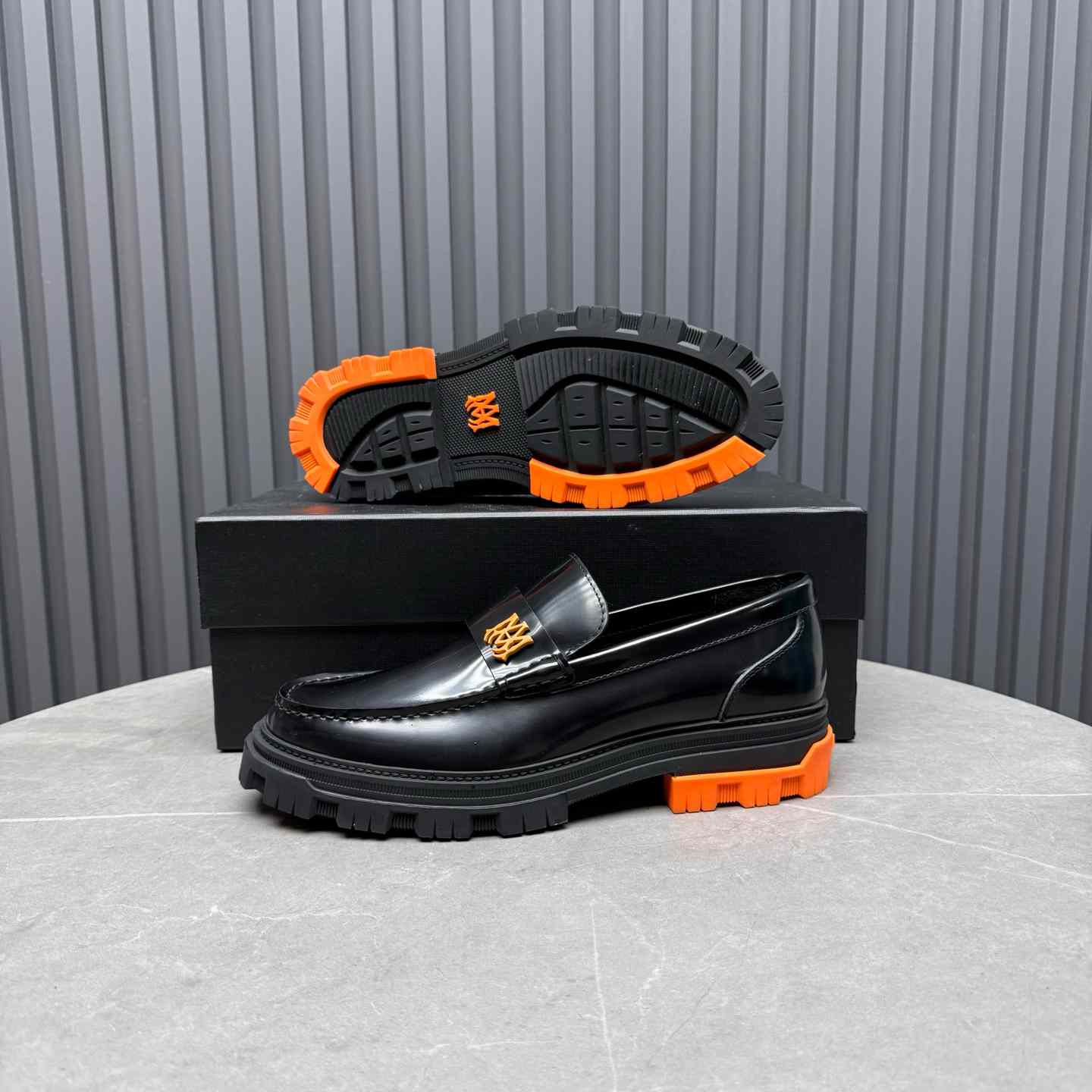 Amiri Military Leather Loafers Black/Orange - FashionPlug