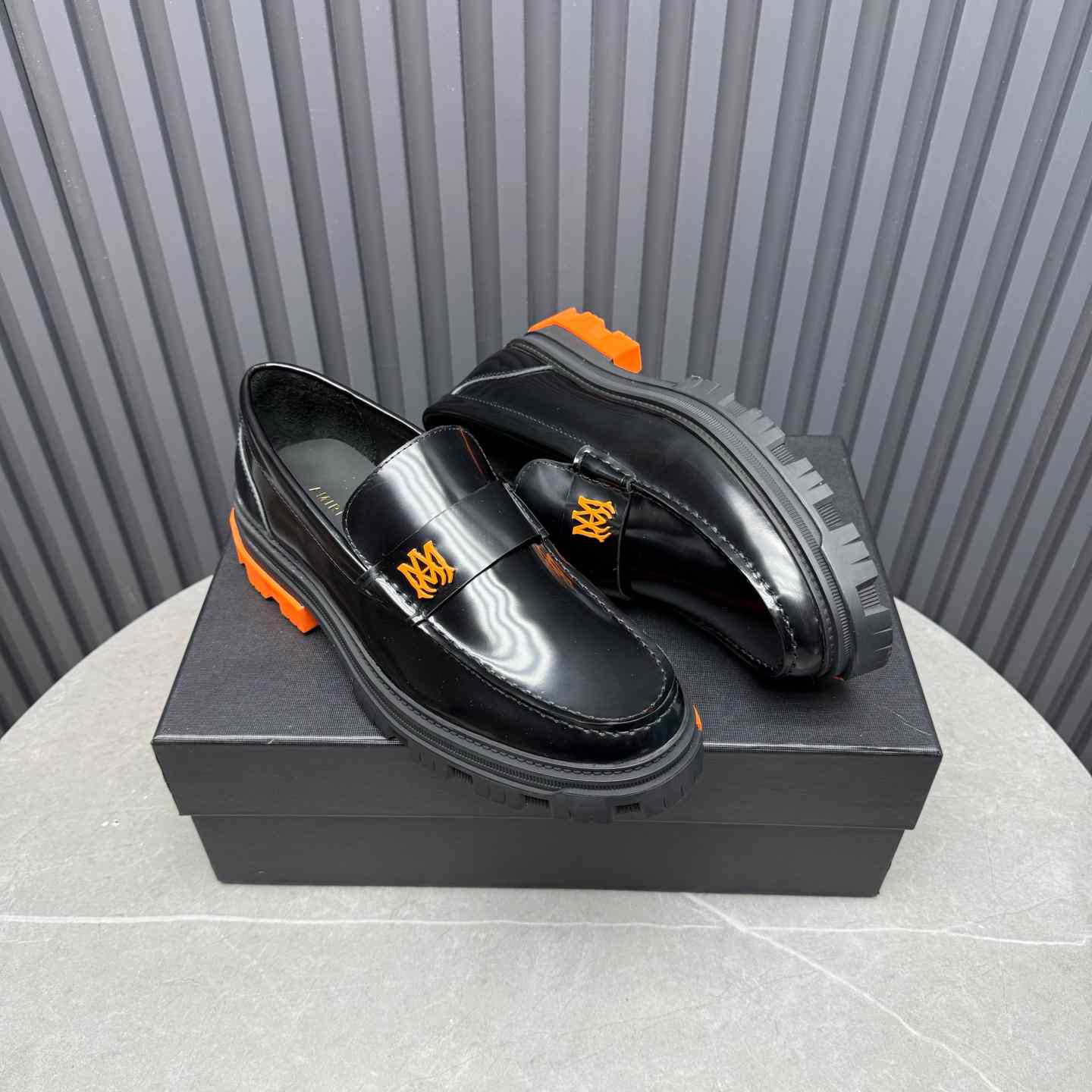 Amiri Military Leather Loafers Black/Orange - FashionPlug