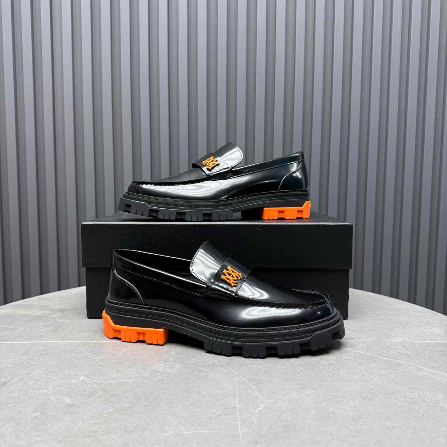 Amiri Military Leather Loafers Black/Orange - FashionPlug