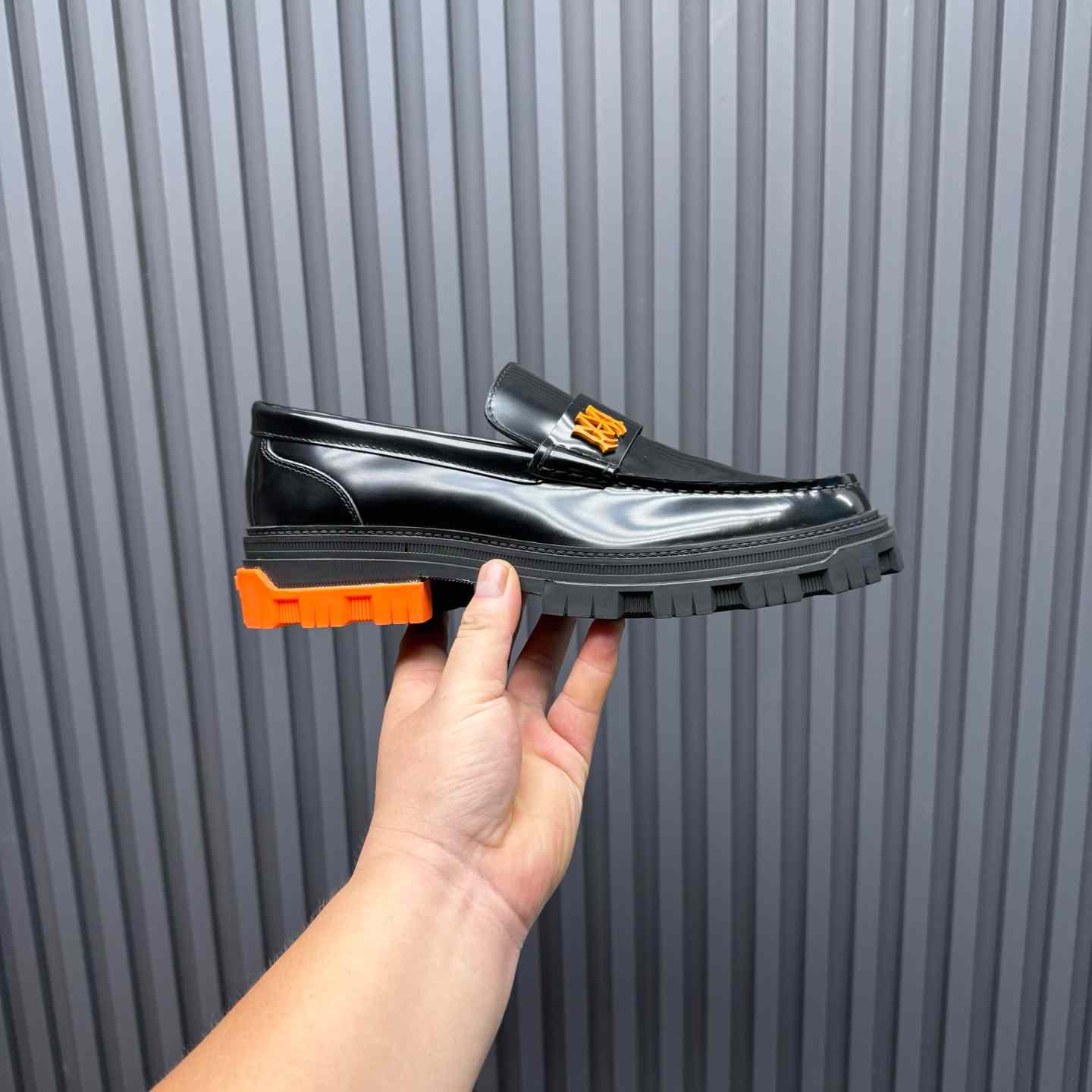 Amiri Military Leather Loafers Black/Orange - FashionPlug