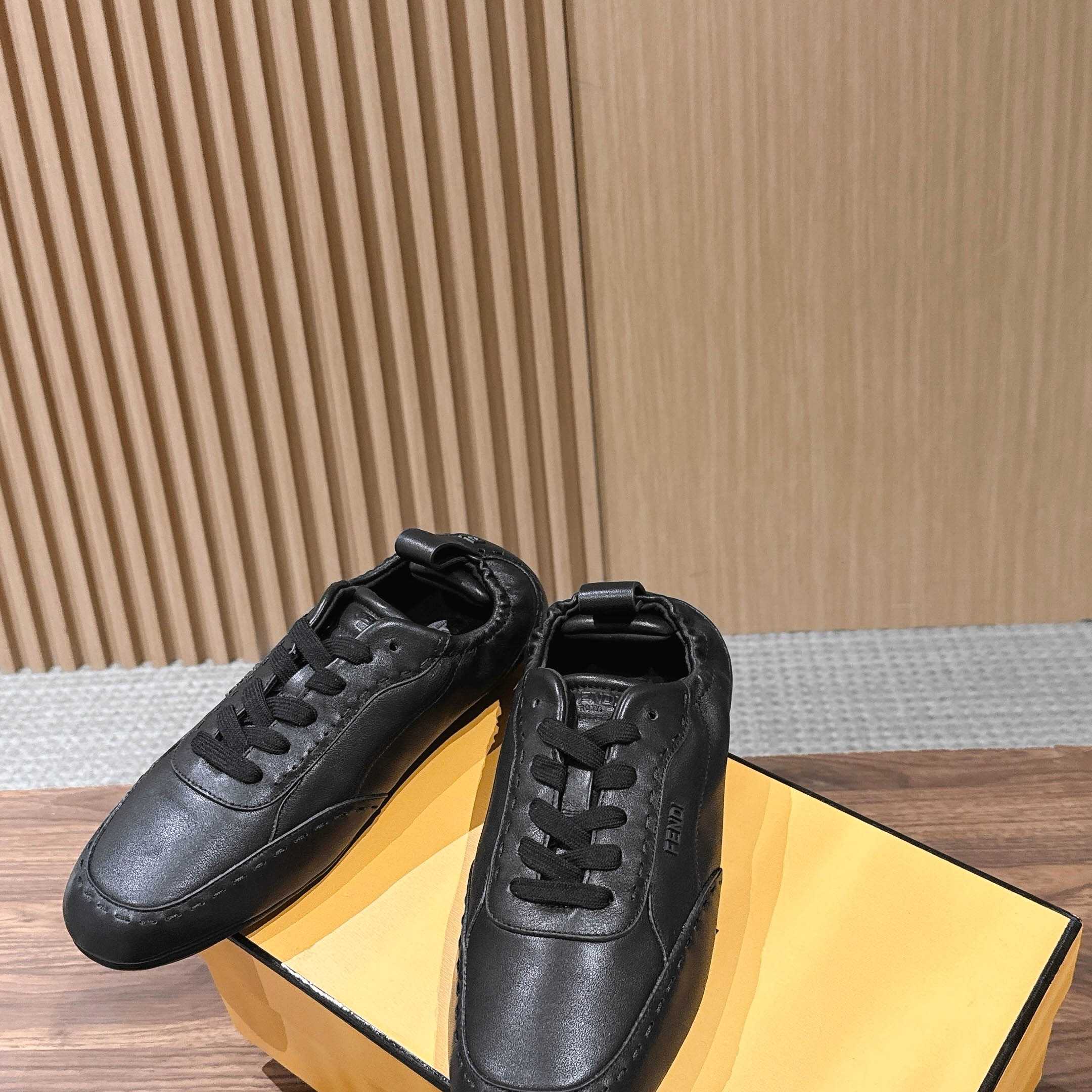 Fendi Black Leather Low-Tops Sneakers - FashionPlug