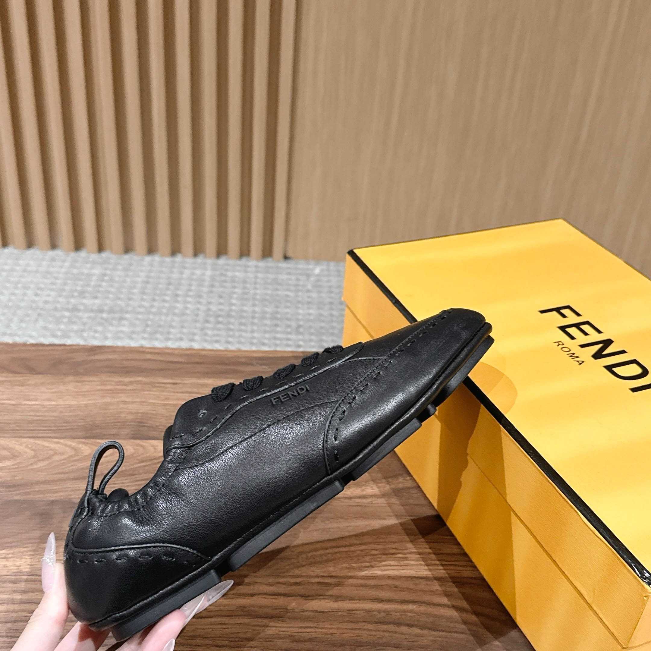 Fendi Black Leather Low-Tops Sneakers - FashionPlug