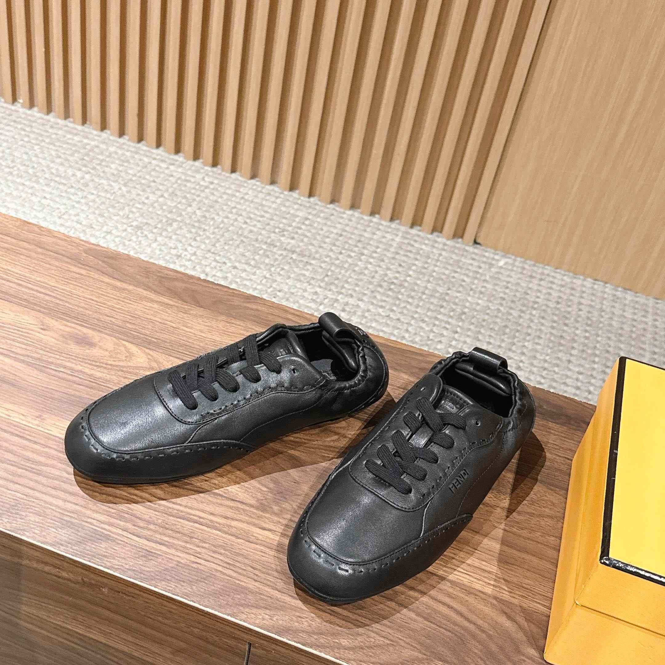 Fendi Black Leather Low-Tops Sneakers - FashionPlug