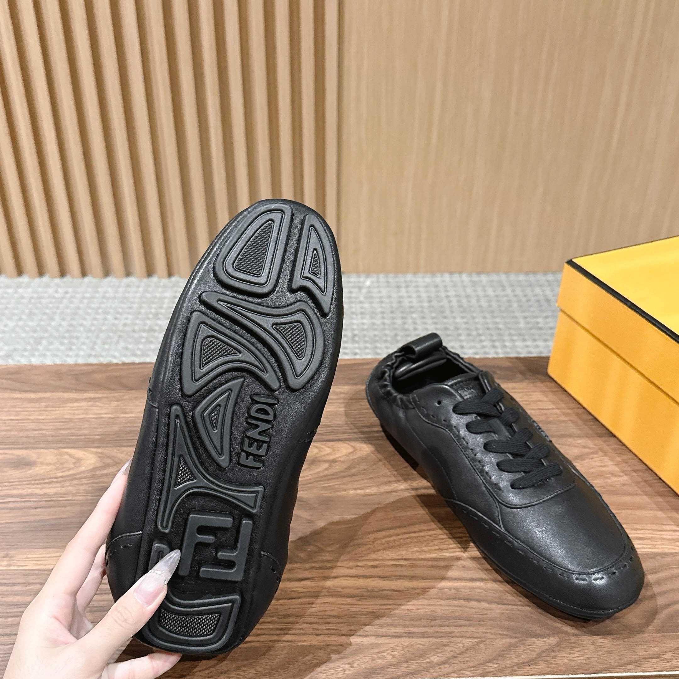 Fendi Black Leather Low-Tops Sneakers - FashionPlug