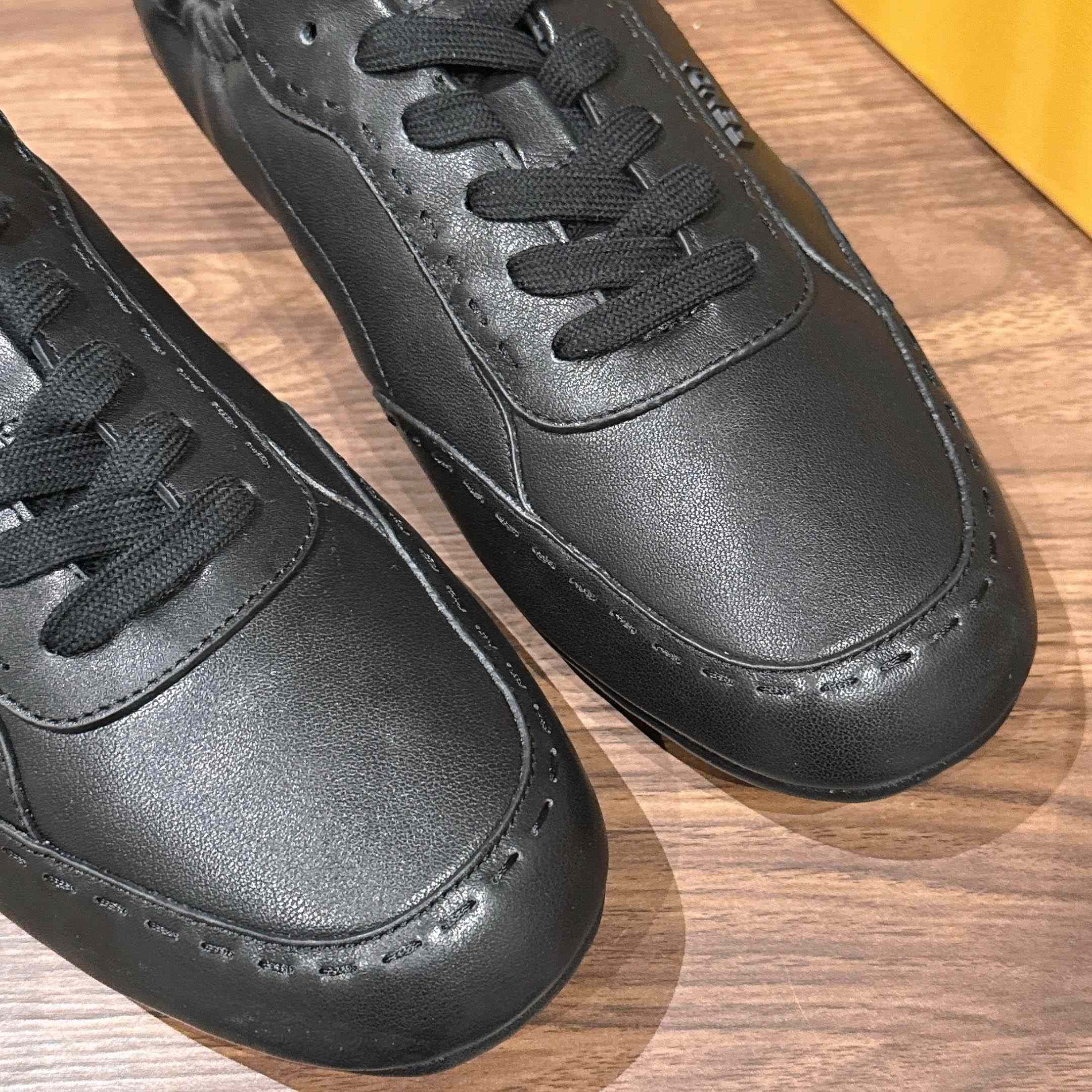 Fendi Black Leather Low-Tops Sneakers - FashionPlug