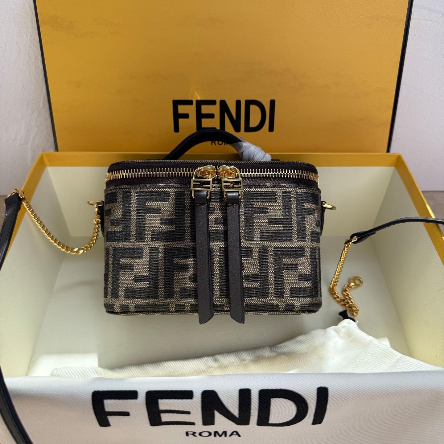 Fendi Tobacco Brown FF Jacquard Fabric Mini-Bag - FashionPlug
