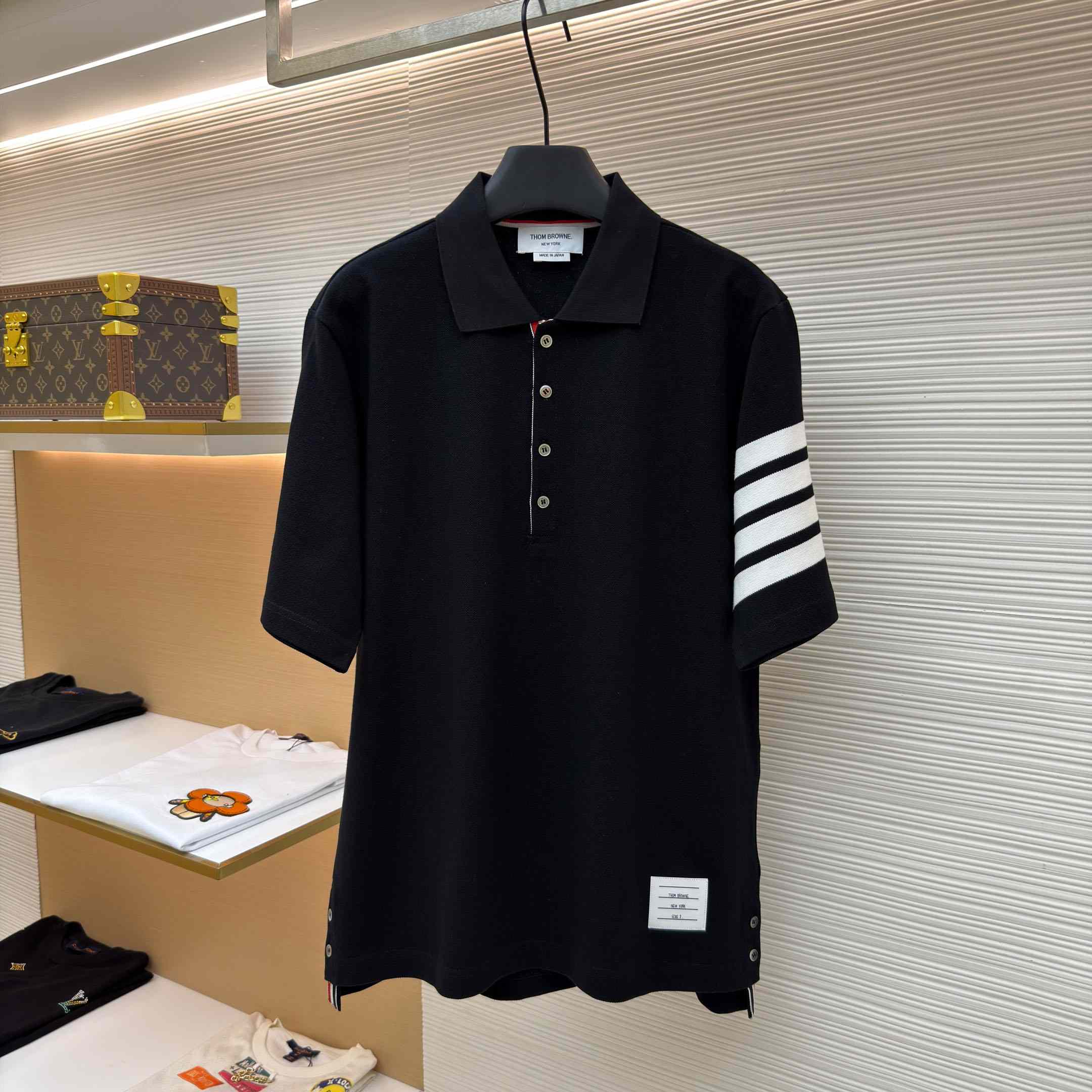 Thom Browne Classic Pique 4-Bar Short Sleeve Polo   - FashionPlug