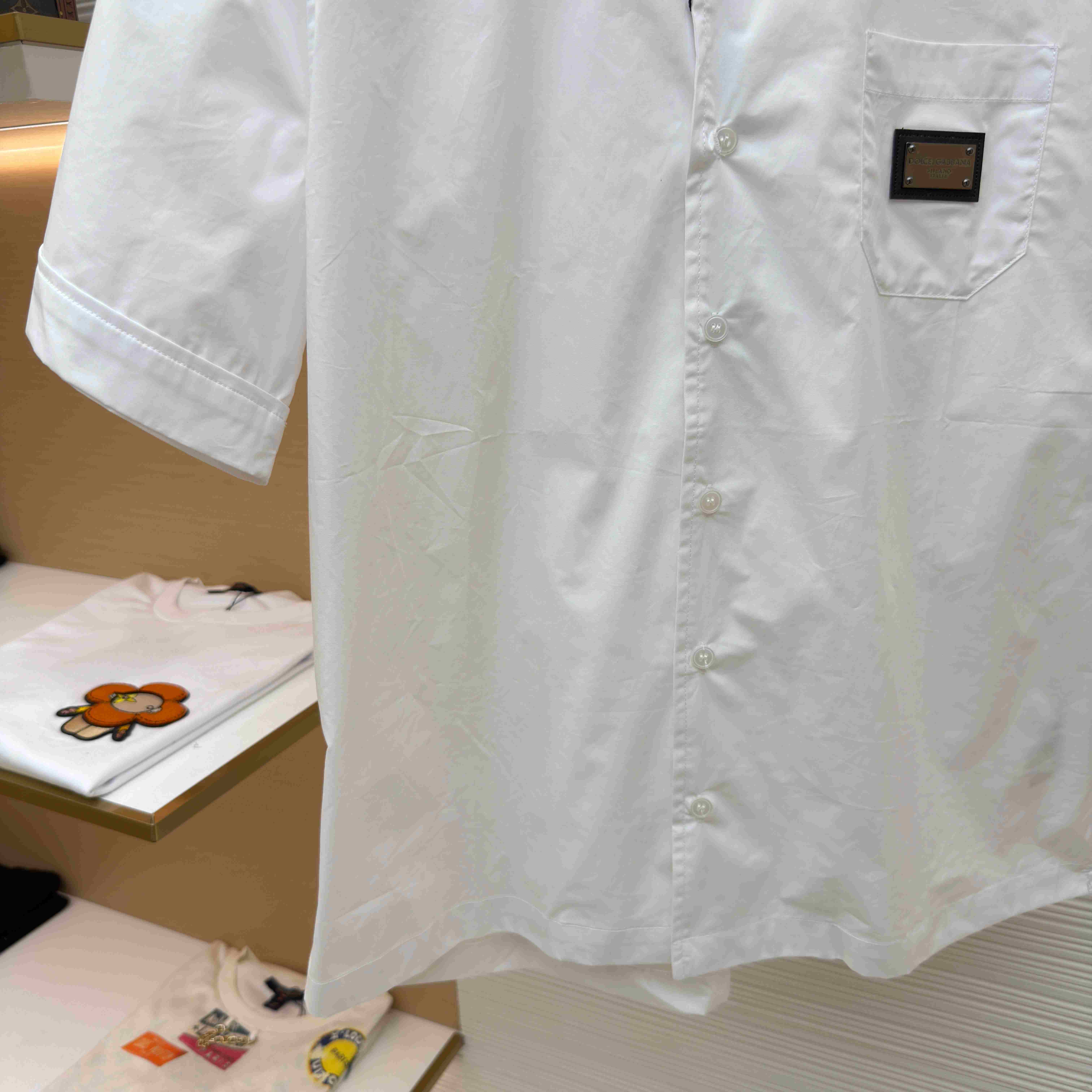 Dolce & Gabbana Logo Plaque Cotton Short Sleeved Shirt - FashionPlug