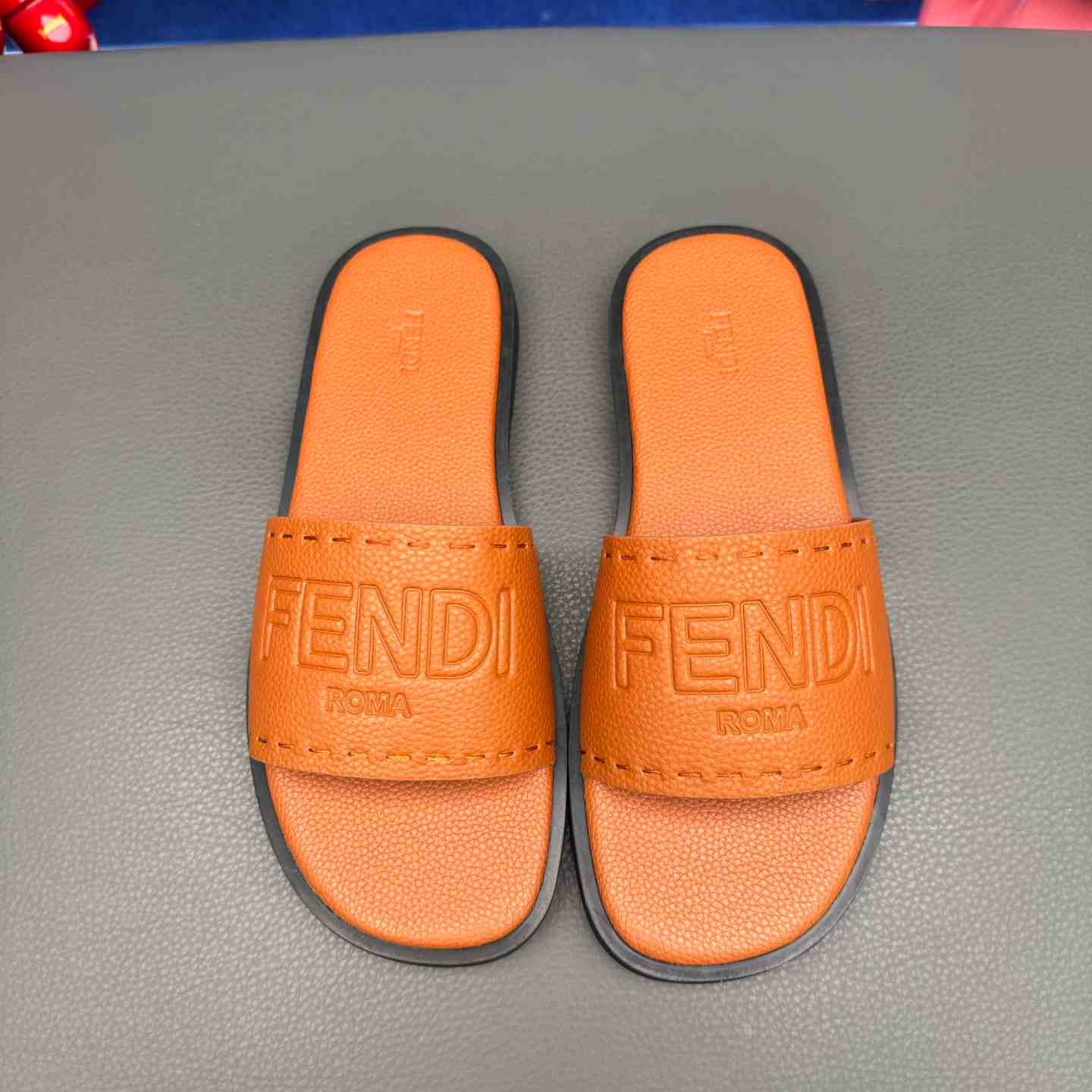 Fendi Roma Embossed-Logo Leather Sandals - FashionPlug