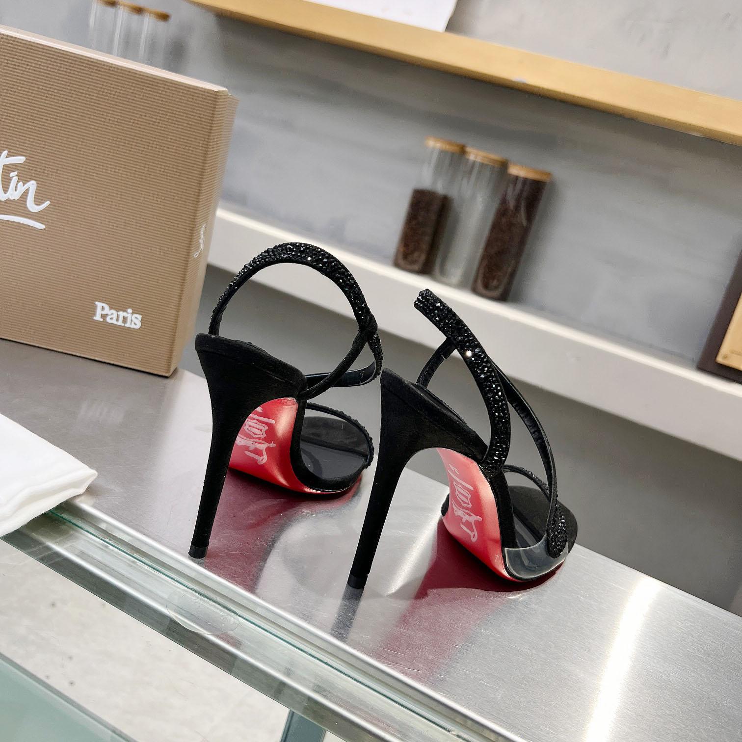 Christian Louboutin Black Suede Crystal Embellished Rosalie Sandals - FashionPlug