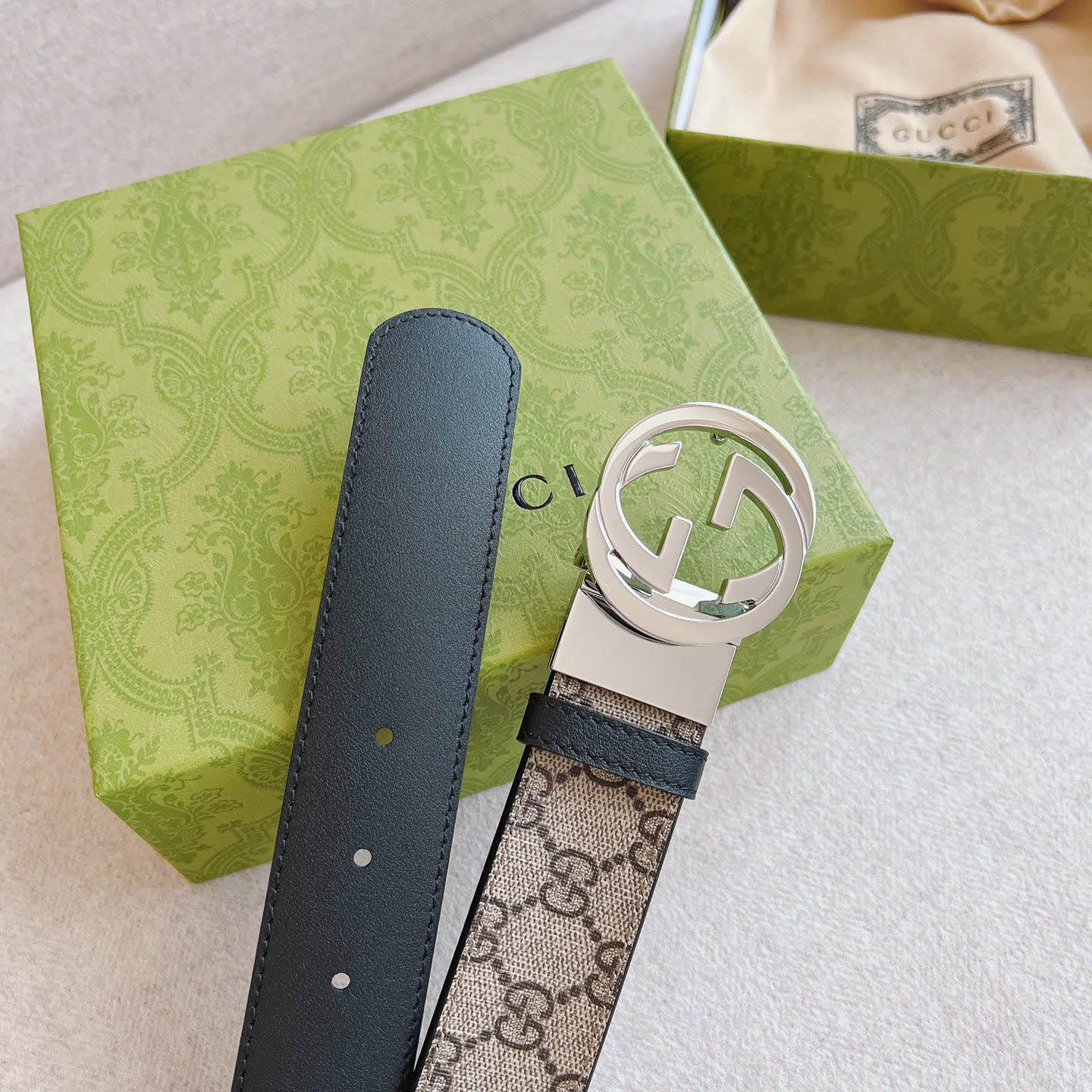 Gucci  Reversible Belt With Interlocking G Buckle - FashionPlug