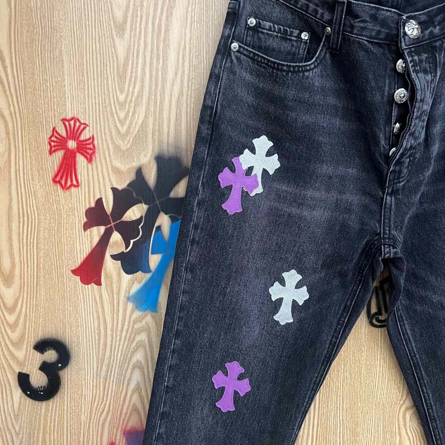 Chrome Hearts Levi’s Cross Patch Jeans - FashionPlug
