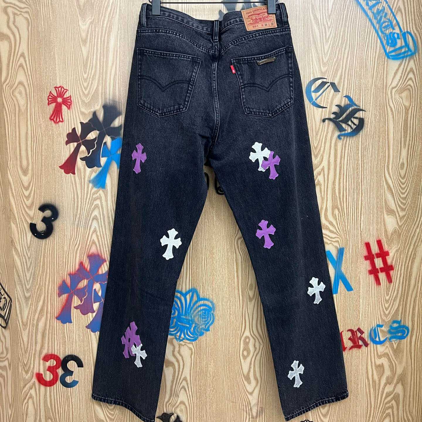 Chrome Hearts Levi’s Cross Patch Jeans - FashionPlug