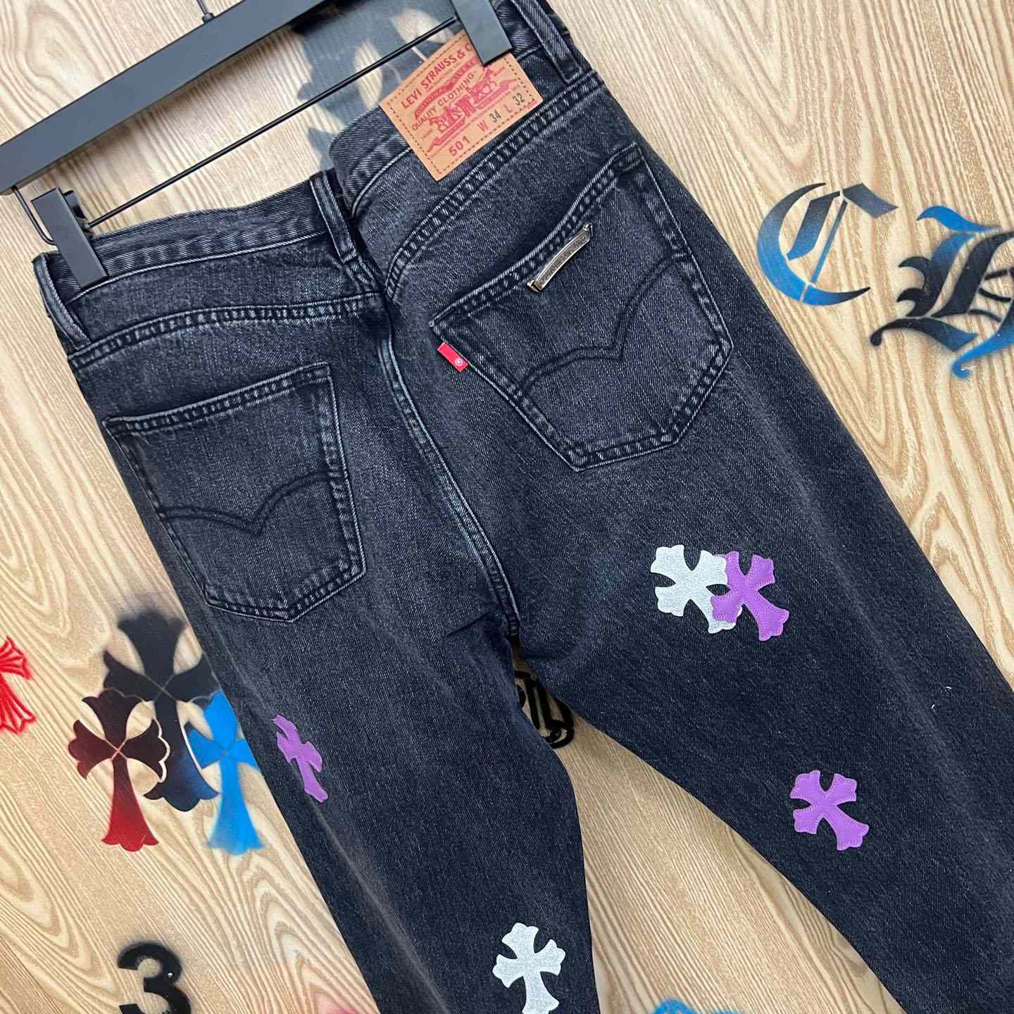 Chrome Hearts Levi’s Cross Patch Jeans - FashionPlug