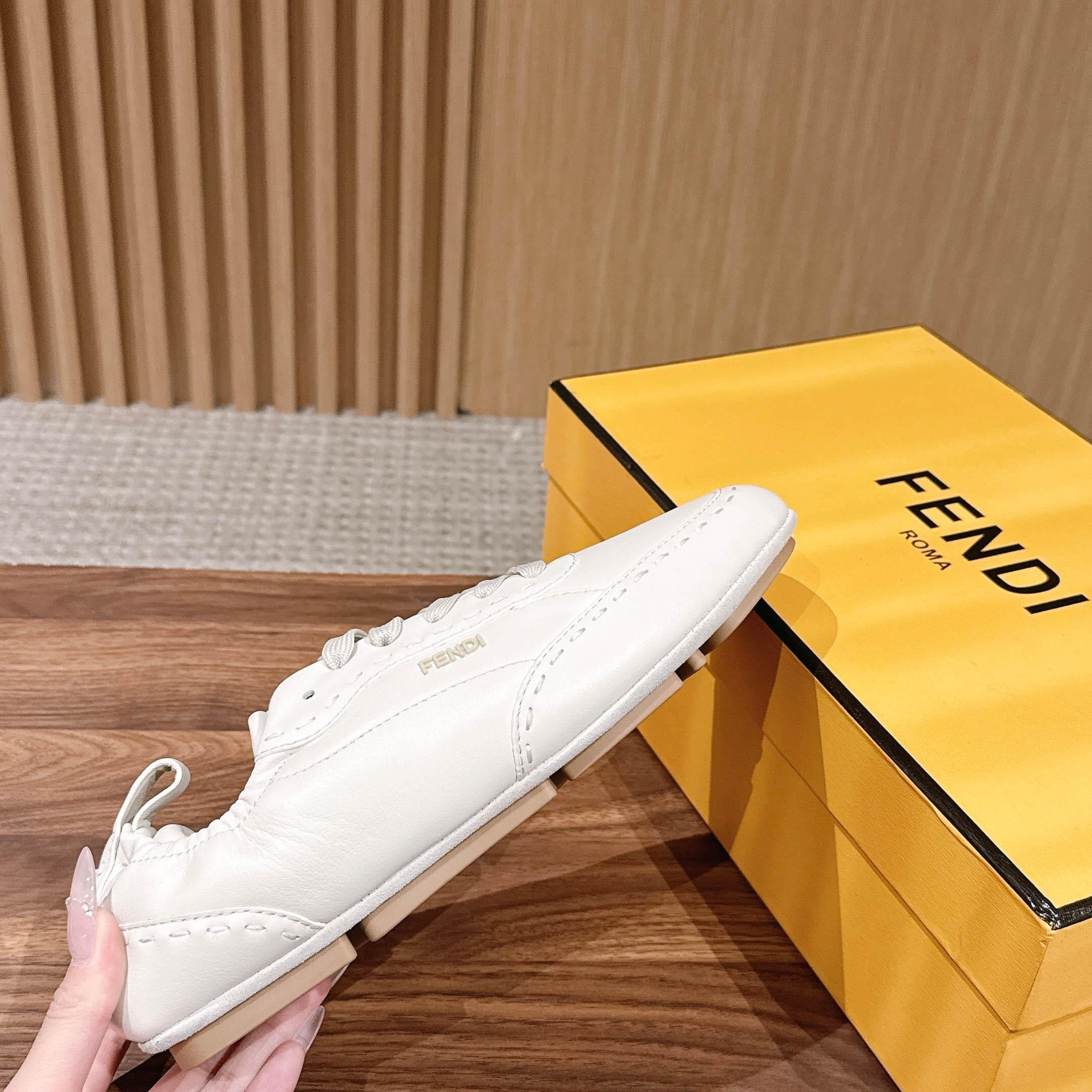 Fendi White Leather Low-Tops Sneakers - FashionPlug