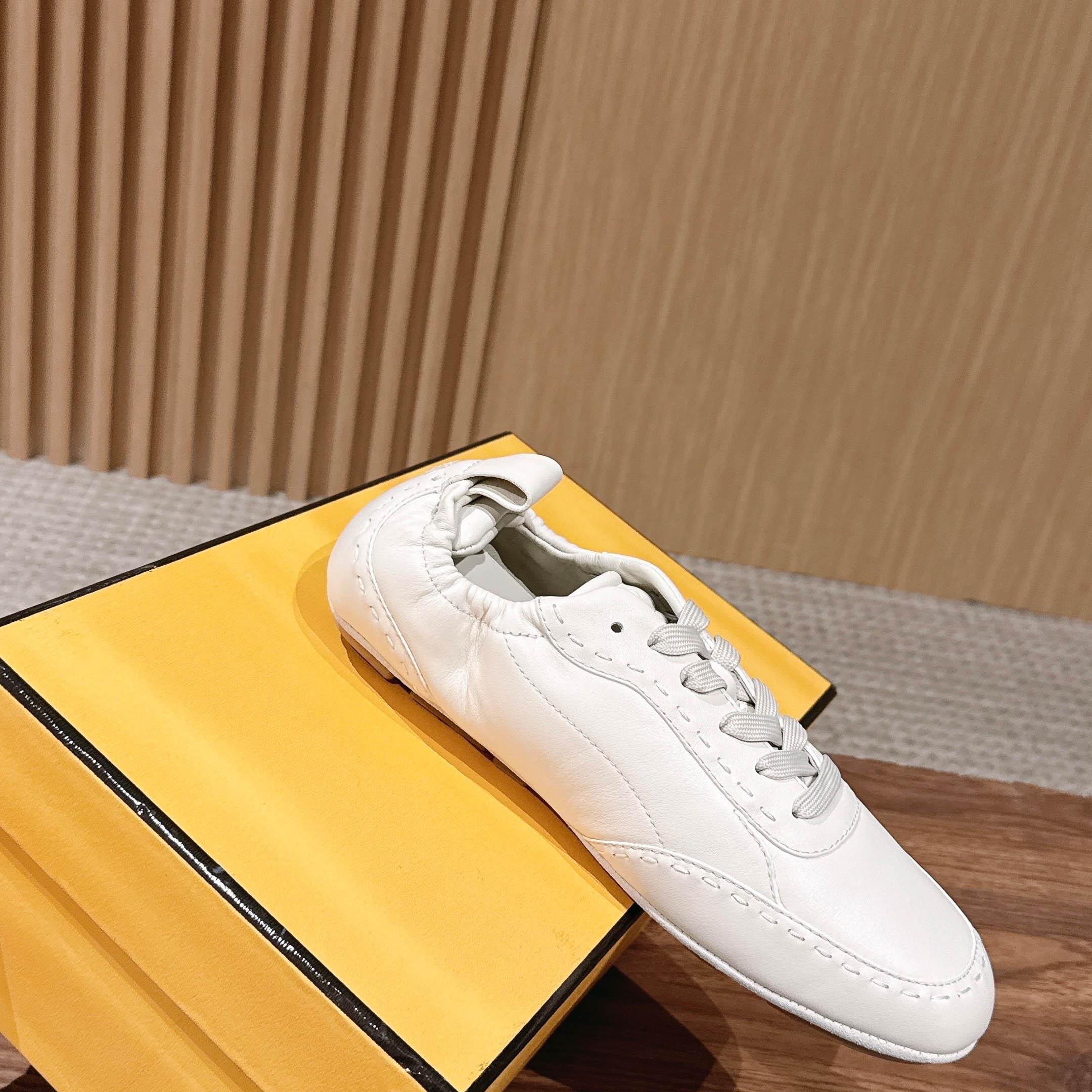 Fendi White Leather Low-Tops Sneakers - FashionPlug