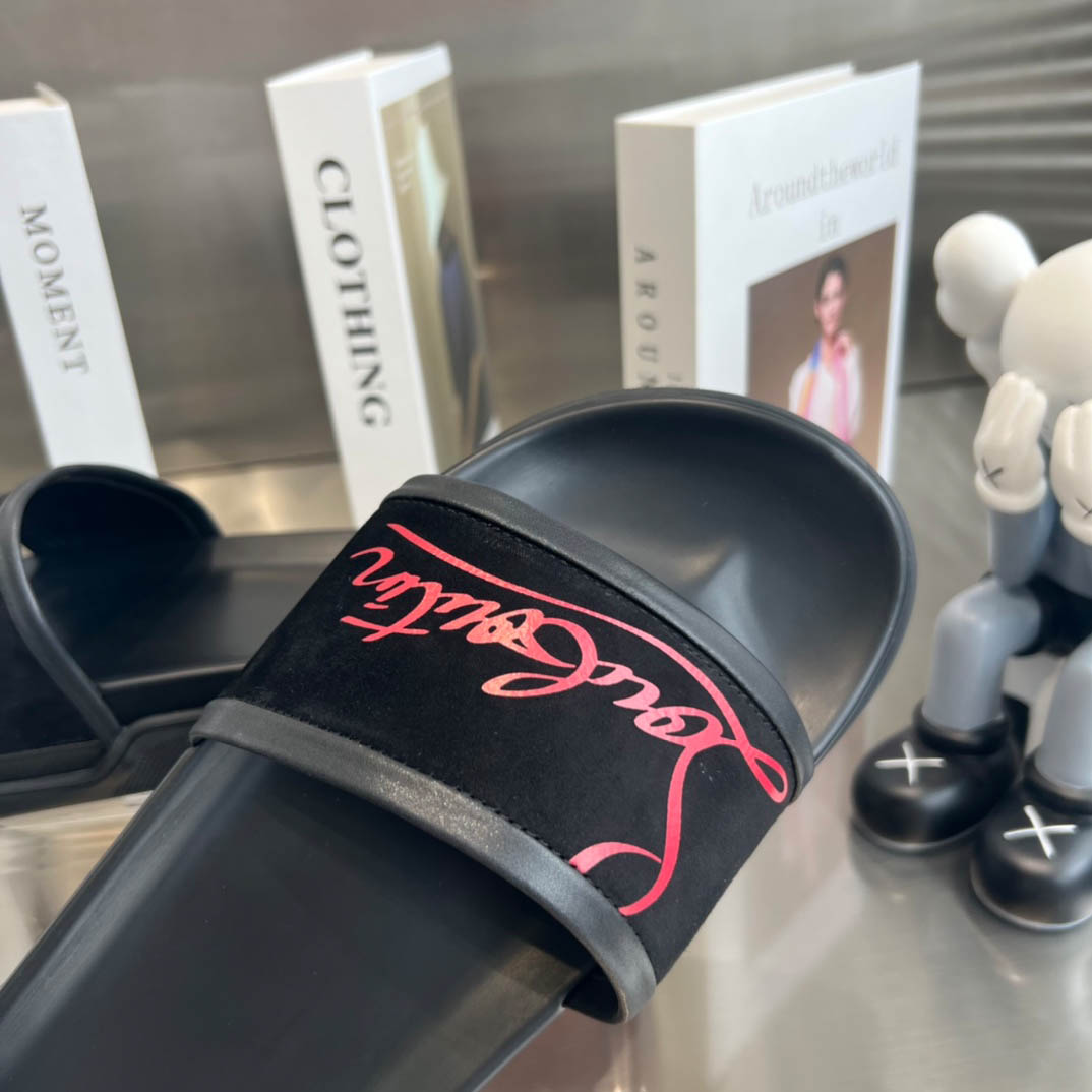 Christian Louboutin  Navy Pool Flat Sandals In Black - FashionPlug