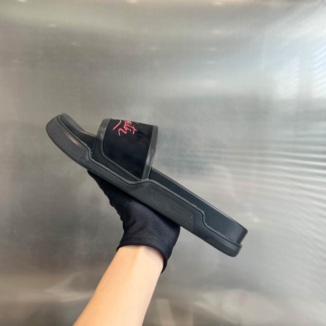 Christian Louboutin  Navy Pool Flat Sandals In Black - FashionPlug