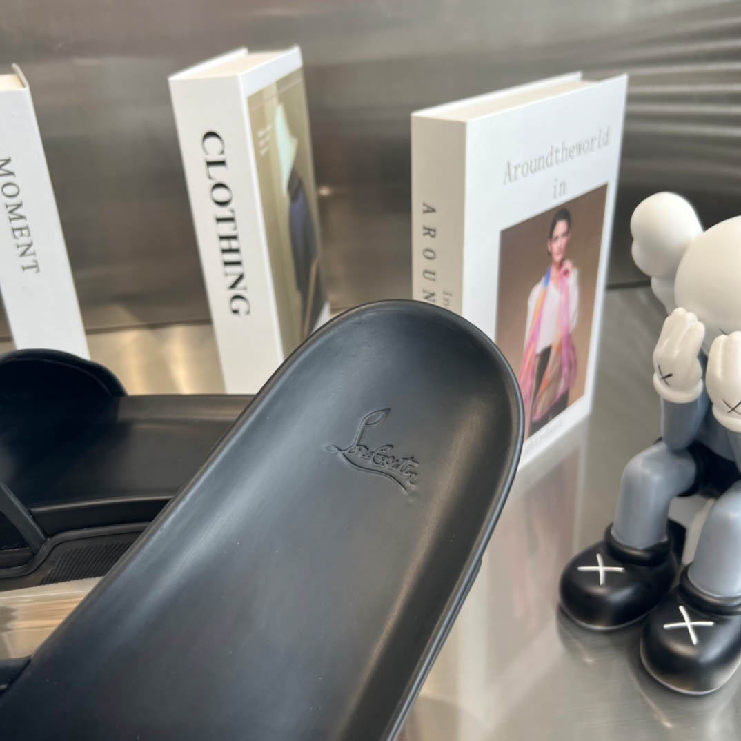 Christian Louboutin  Navy Pool Flat Sandals In Black - FashionPlug