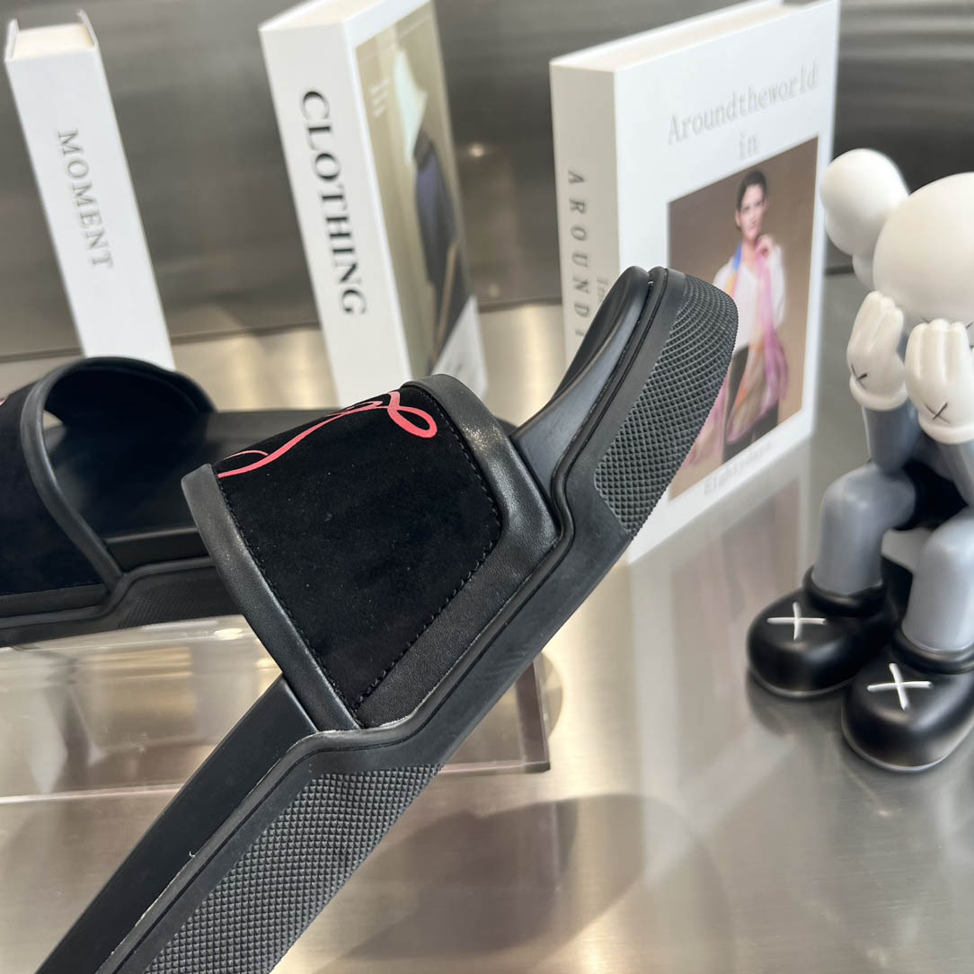 Christian Louboutin  Navy Pool Flat Sandals In Black - FashionPlug