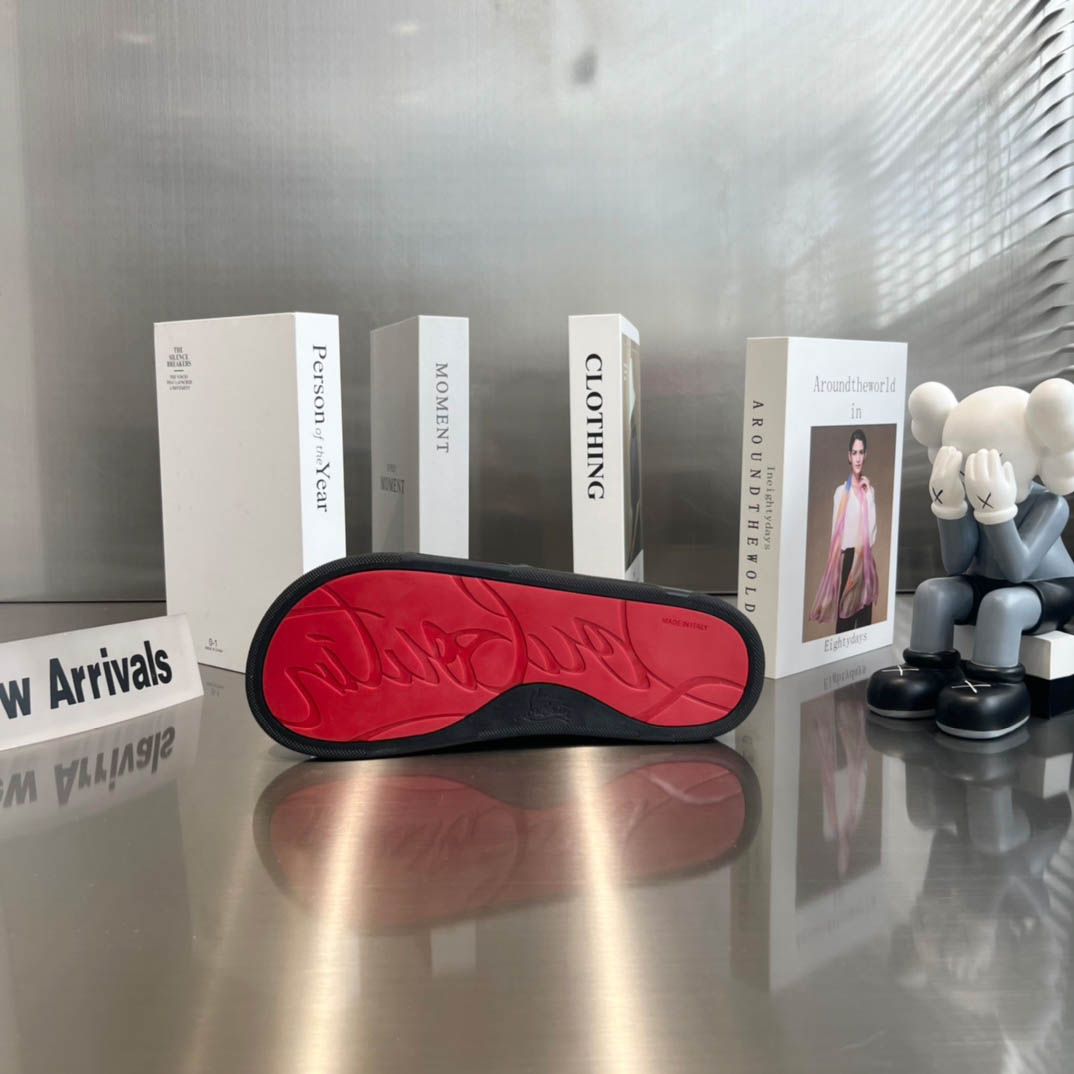 Christian Louboutin  Navy Pool Flat Sandals In Black - FashionPlug