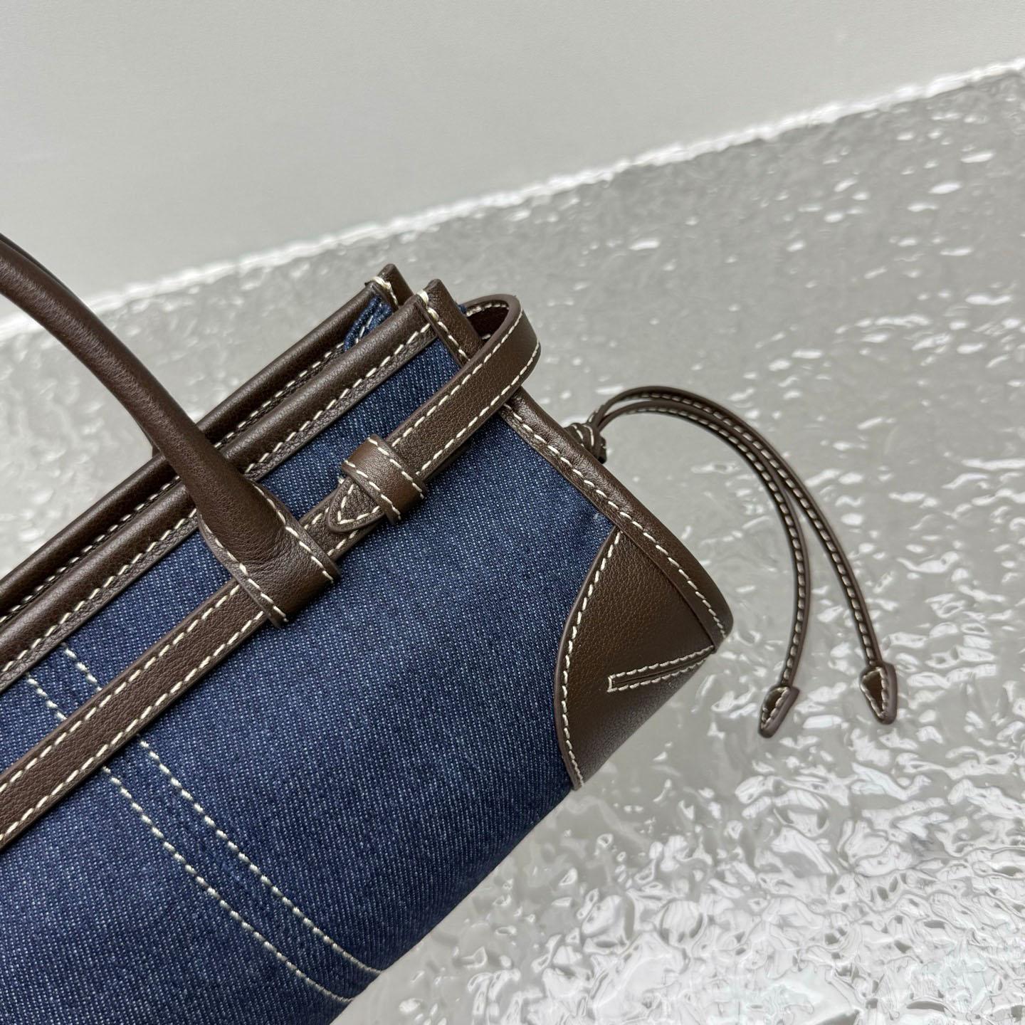 Prada Bonnie Small Denim And Leather Handbag - FashionPlug