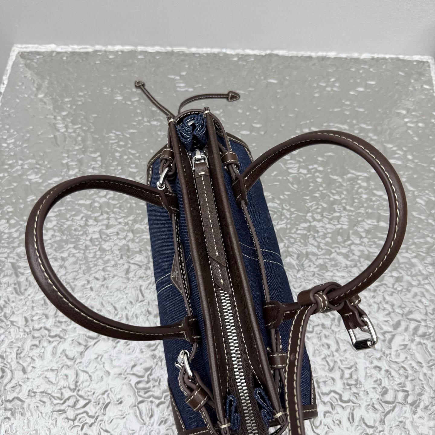 Prada Bonnie Small Denim And Leather Handbag - FashionPlug