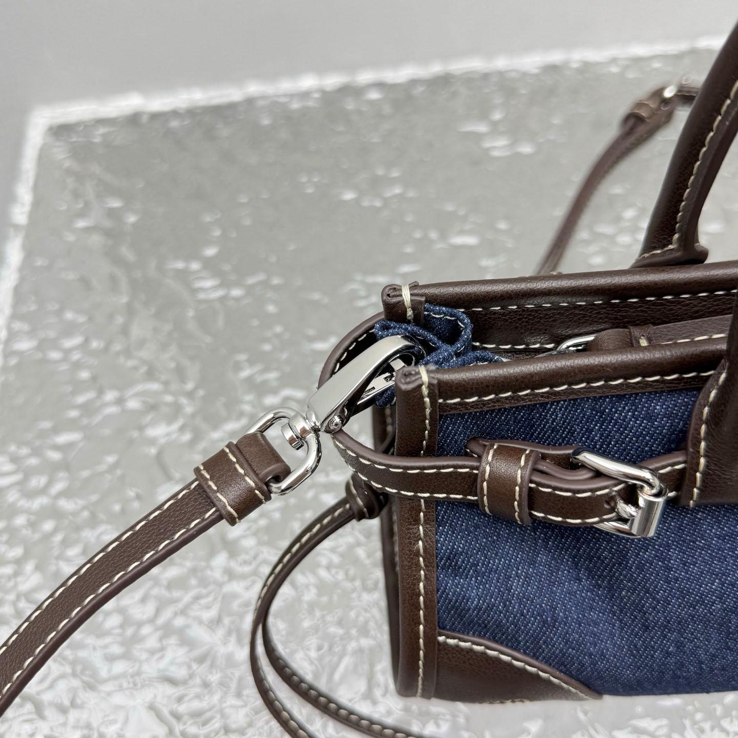 Prada Bonnie Small Denim And Leather Handbag - FashionPlug