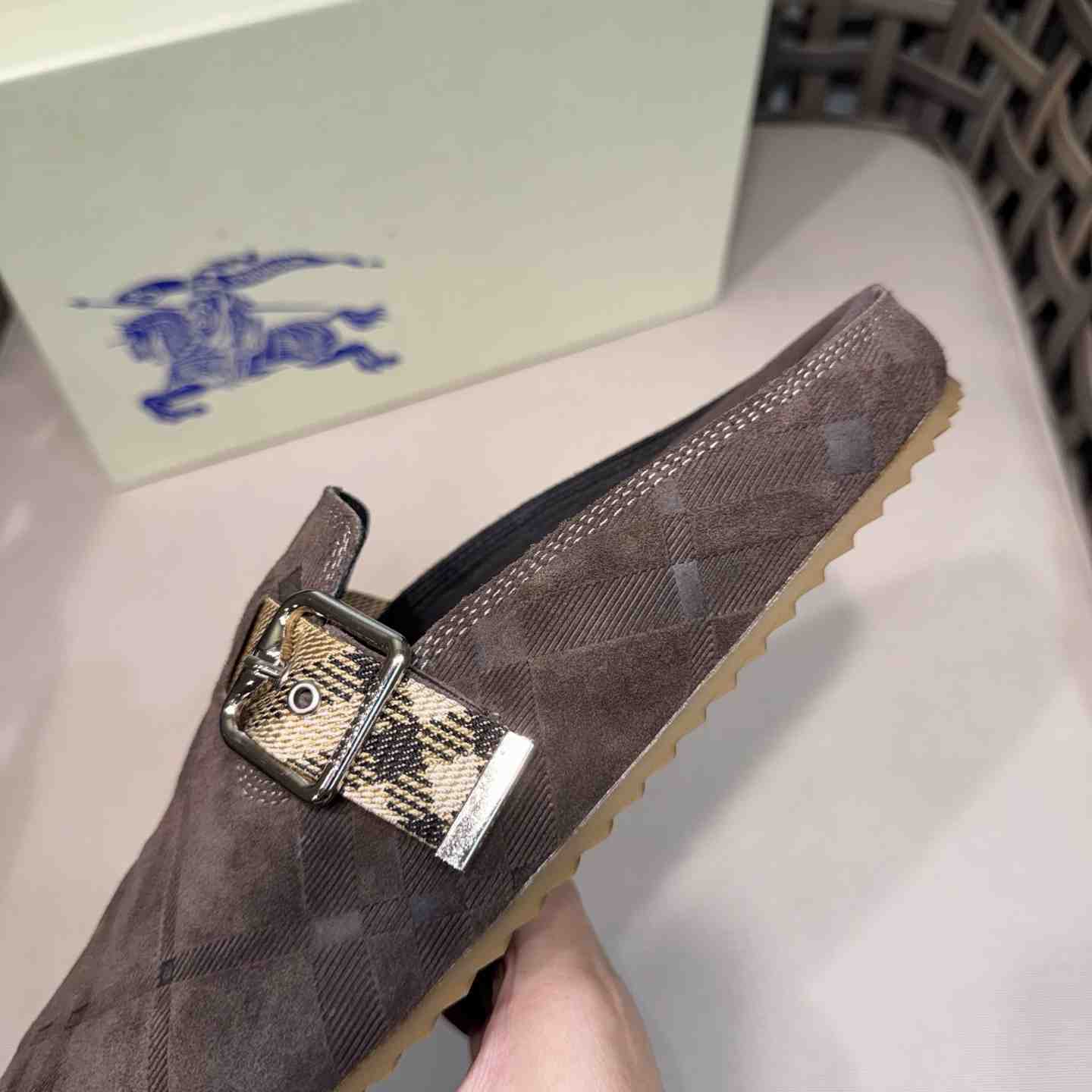 Burberry Suede Urchin Clogs - FashionPlug