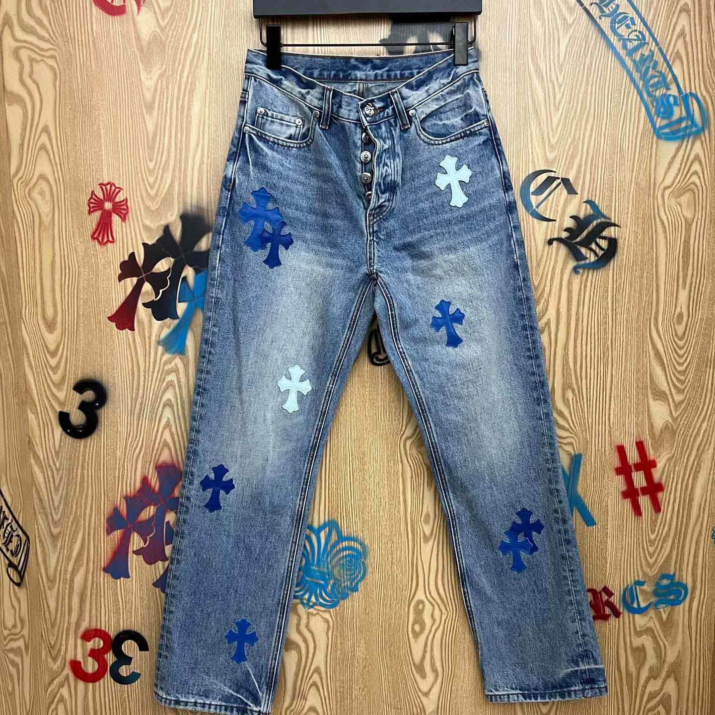 Chrome Hearts BLUE TRICOLOR PATCH DENIM - FashionPlug